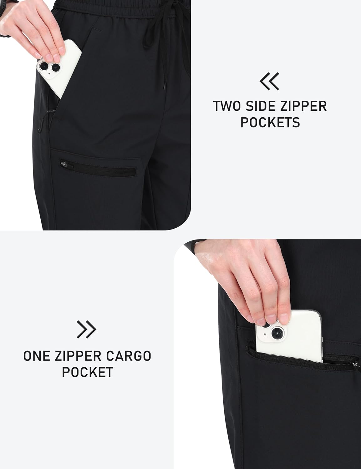 MoFiz Women's Waterproof Windproof Ski Snow Hiking Cargo Pants Warm Fleece Lined Elastic Waisted Zipper Pockets Winter