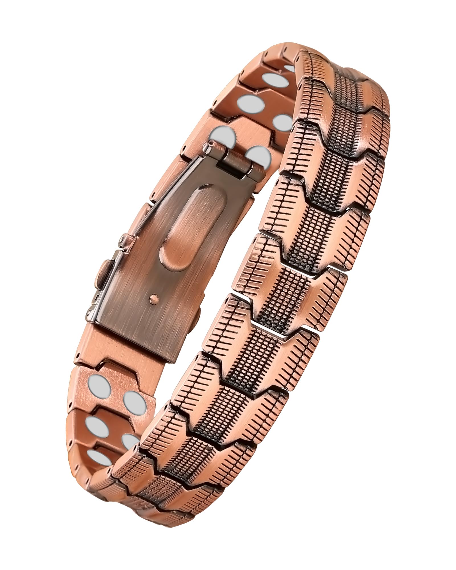 MagEnergy Bracelet en cuivre pour homme, 99,99 % cuivre pur, double aimants puissants, bracelet magnétique avec fermoir papillon, longueur réglable avec outil de réglage de la taille