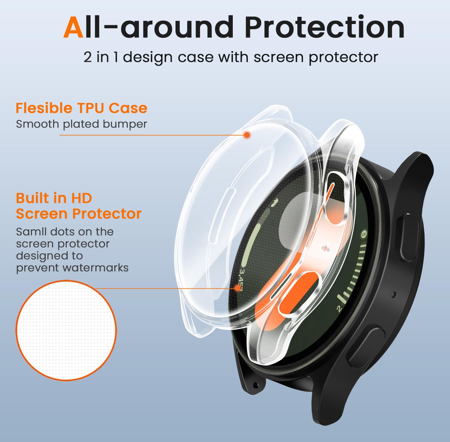 ivoler 3 sztuki etui z osłoną ekranu do Samsung Galaxy Watch 7 44 mm, pełne etui ochronne z miękkiego TPU cienkie, odporne na wstrząsy etui odporne na zarysowania (2 przezroczyste 1 czarne)