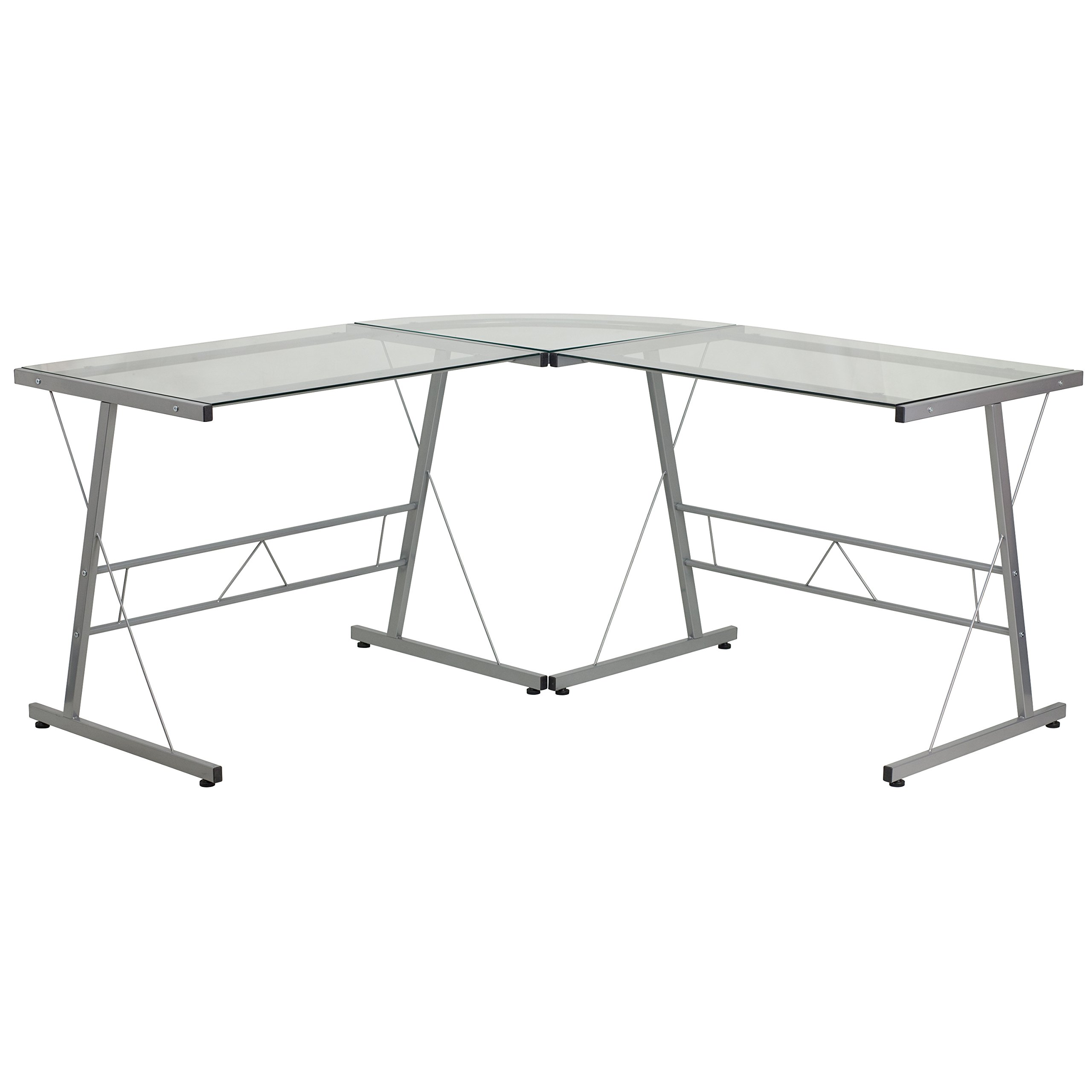 Flash Furniture L-Shape Computer Desk Finish, Clear Glass Top/Silver Frame, 95.25 x 68.58 x 17.78 cm
