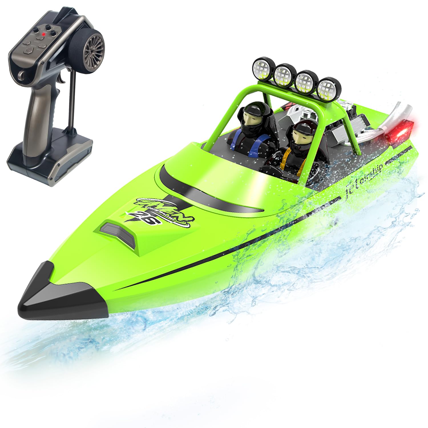 fisca RC-Boot mit LED-Licht für Kinder und Erwachsene, 2.4GHz selbstaufrichtendes ferngesteuertes Boot, 30KM/H Hochgeschwindigkeits-Rennboote Spielzeug für Pools Seen Fluss