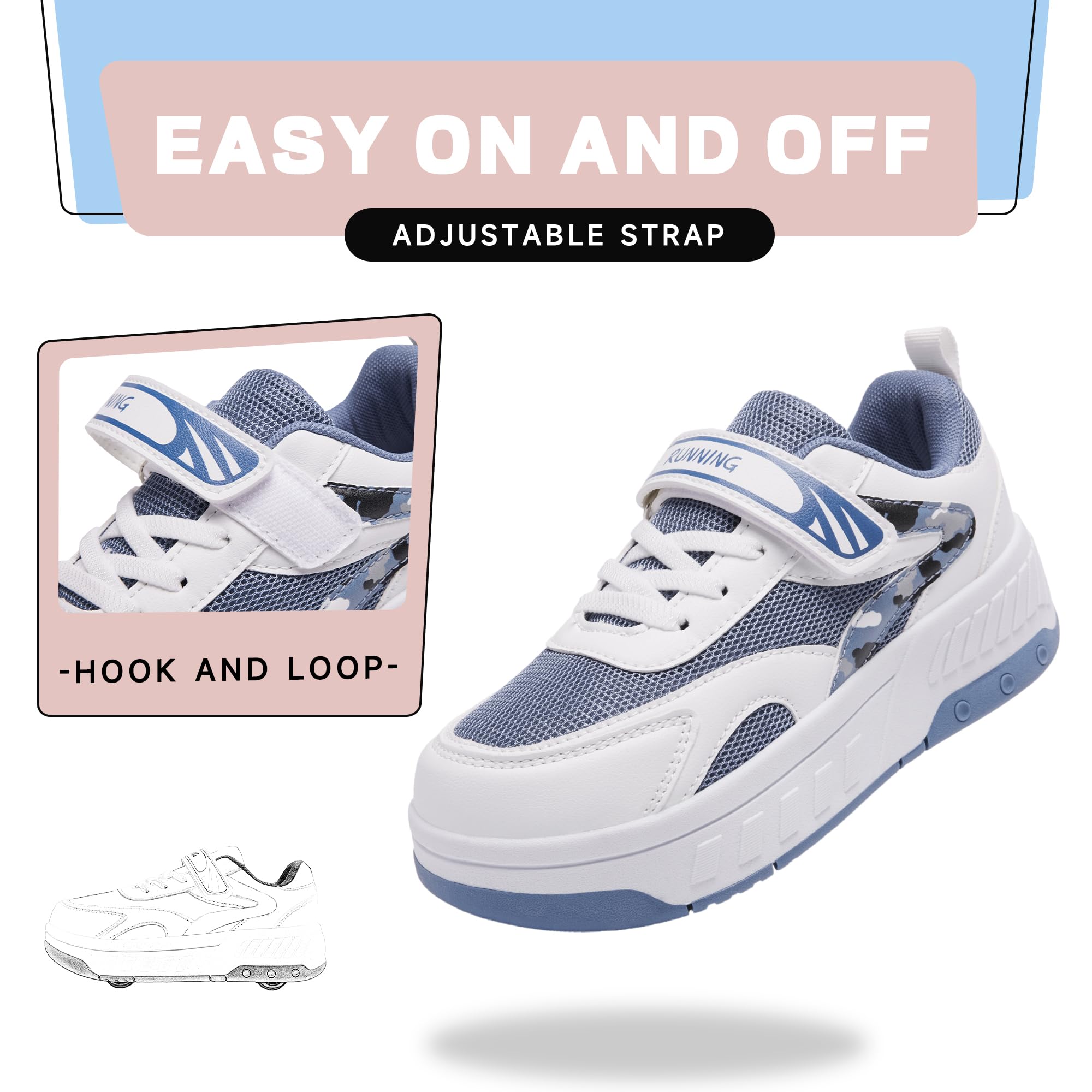 Chaussures à roulettes pour garçons et Filles, Patins à roulettes 2 en 1, Chaussures de Sport, Chaussures de Skateboard