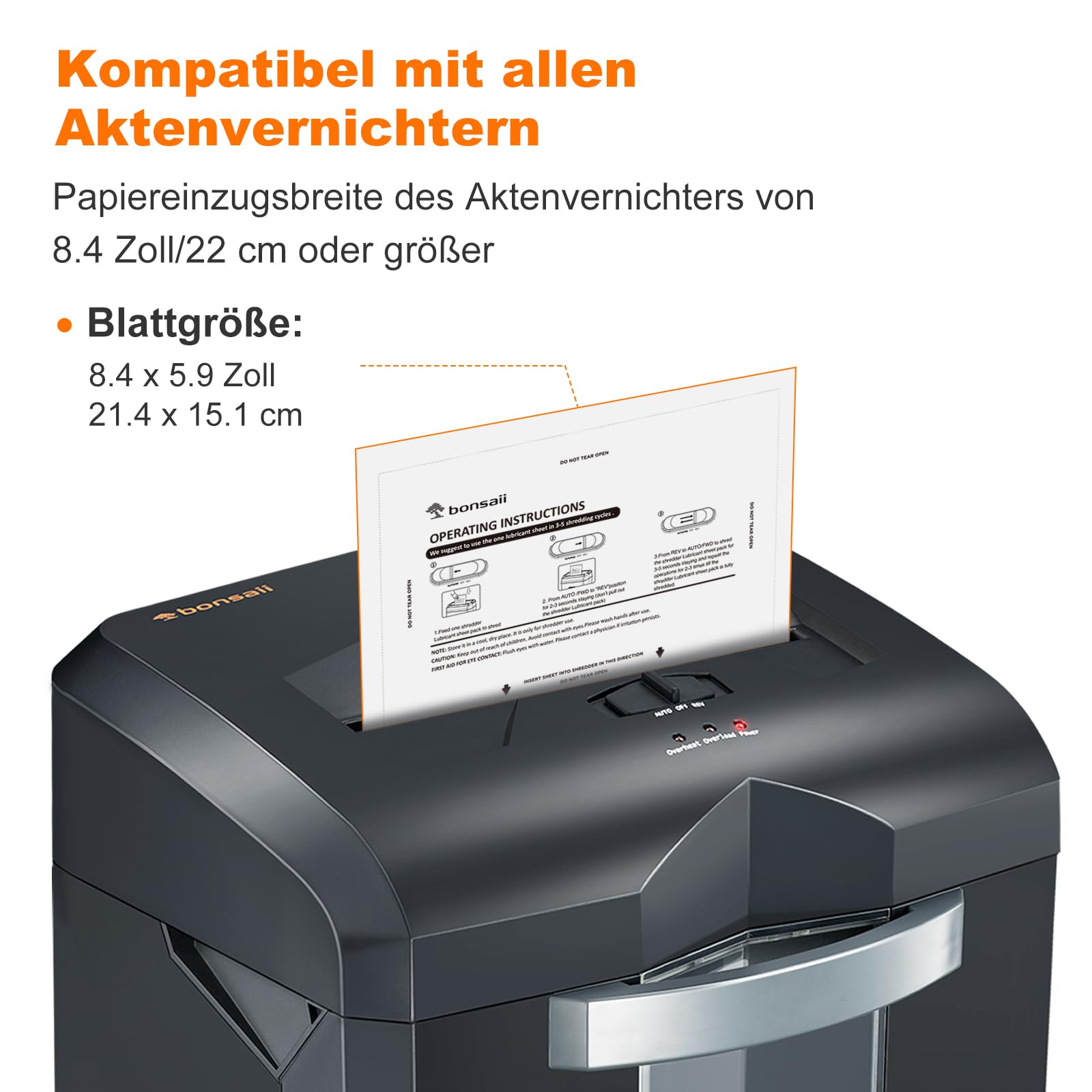 Bonsaii 12-Blatt Partikelschnitt Aktenvernichter + 24 Ölpapierblätter Set, 60 Minuten Dauerbetrieb, Hochleistungs-Schredder für Home Office, Sicherheitsstufe P-4 Mikroschnitt, 4 Rollen & 16L Behälter