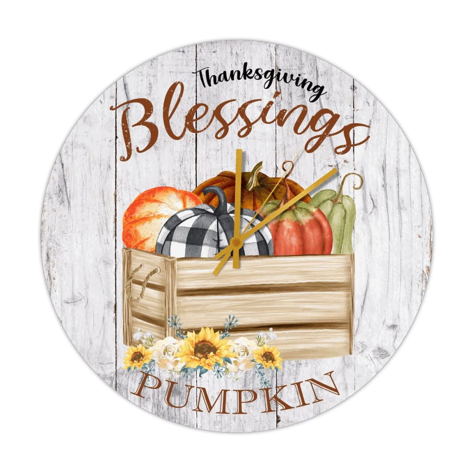 Horloge Thanksgiving Day bois ronde 38cm grand format pendule murale à piles