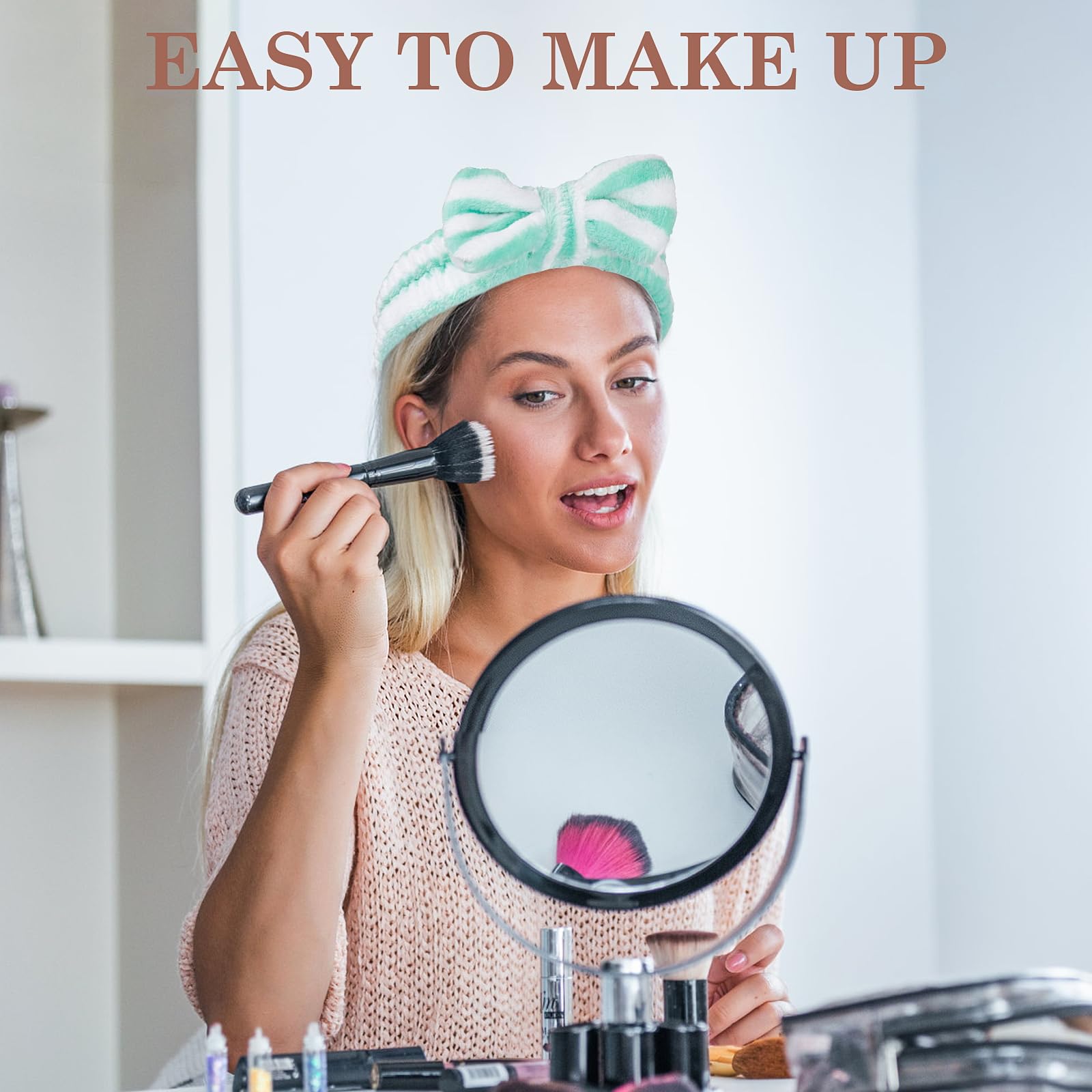 9 Pcs Stocking Stuffers for Women Girls Teen, Spa Headband for Washing Face, Microfiber Makeup Headbands with Bow, Christmas Gifts and Party Favors, Soft Skin Care Hair Band for Teens