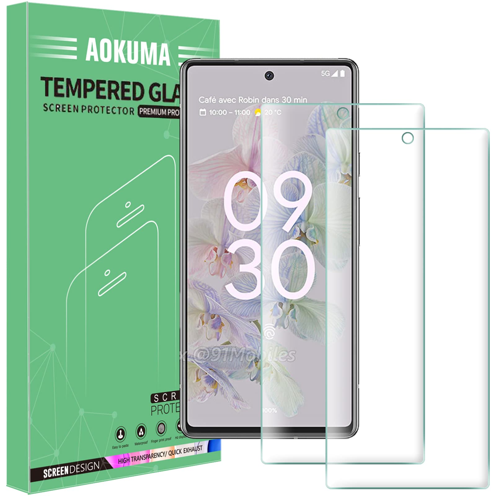 AOKUMA Google Pixel 6a Tempered Glass Screen Protector, [2 Pack] Premium Quality Guard Film, Case Friendly, Shatterproof, Shockproof, Scratchproof oilproof