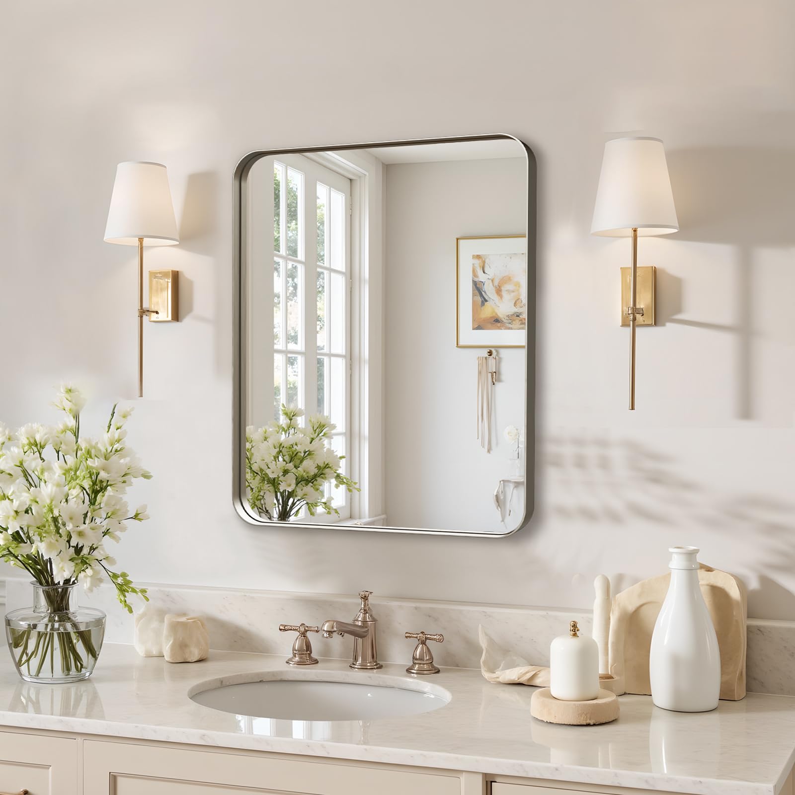 Kosmonia 20"x16" Bathroom Mirror, Rounded Rectangle Vanity Mirror