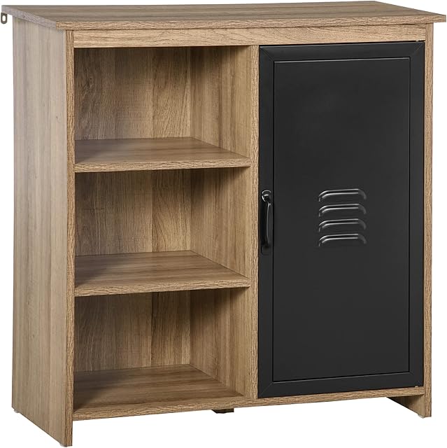 HOMCOM Cupboard Storage Cabinet with 3 Tiers and Steel Door, Home Organizer Sideboard with Adjustable Shelf for Dining Room, Living Room, Kitchen