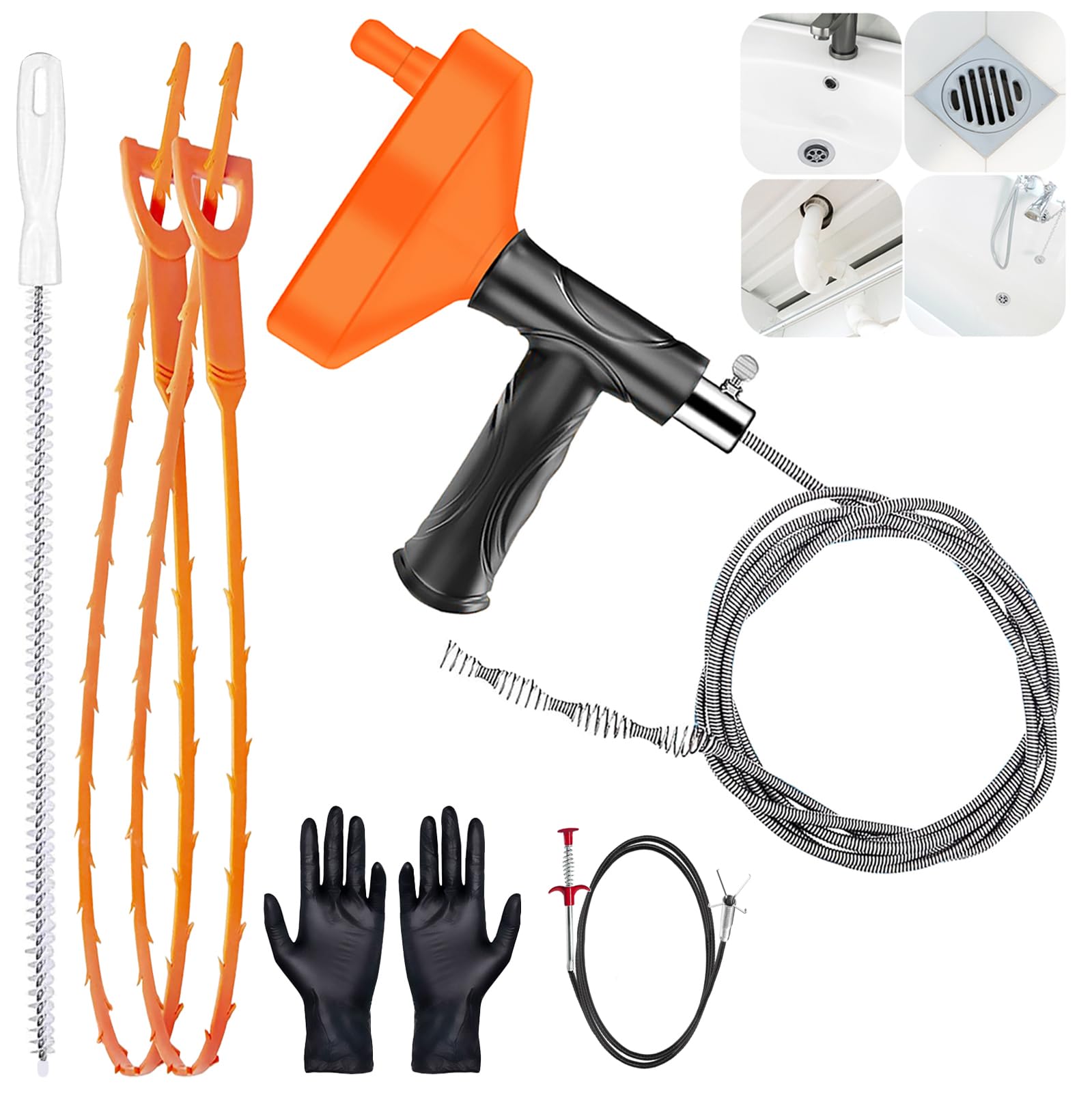 33 Ft Drain Snake Auger, Heavy Duty Plumbing Snake for Toilet, Sink, Tub, and Shower, Clog Remover Drain Cleaner Tool with Gloves