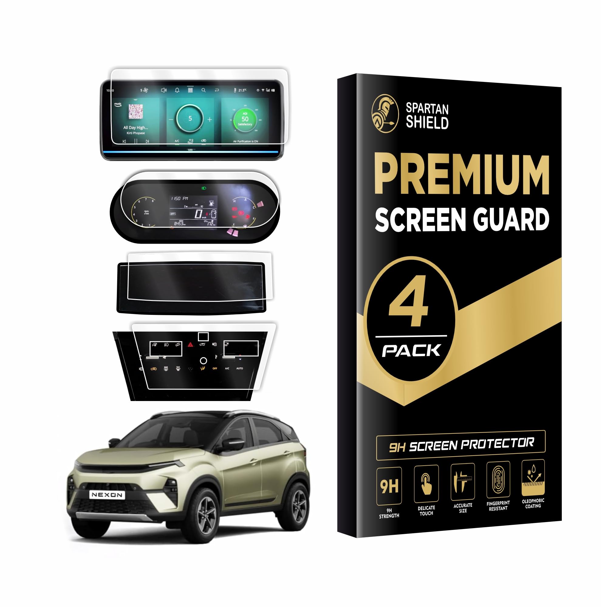 {4 PACK) Screen Guard For TATA NEXON 2026 || 10.25 INCH INFOTAINMENT [ROUNDED CORNERS] + 4 inches MID + TOUCH AC PANEL + STEERING CLUSTER Protector Accessories [Not Tempered Glass]-image-33