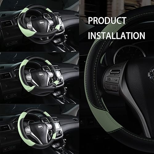 Miniatura 34 de Funda de cuero para volante de auto, protector antideslizante para volante de auto de cuero de microfibra transpirable, ajuste universal para la Gris