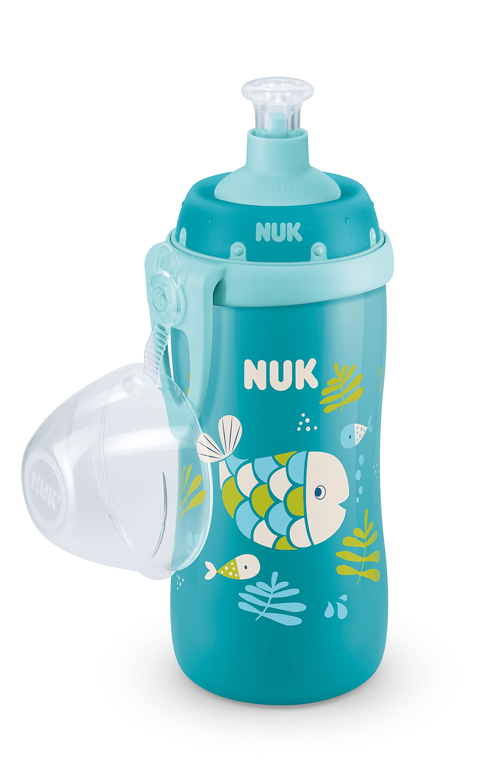 NUK Junior Cup Gourde avec effet caméléon - 18 mois et plus - Avec changement de couleur - Gobelet d'apprentissage anti-fuite avec bec poussoir - Clip et capuchon de protection - Sans BPA - 300 ml