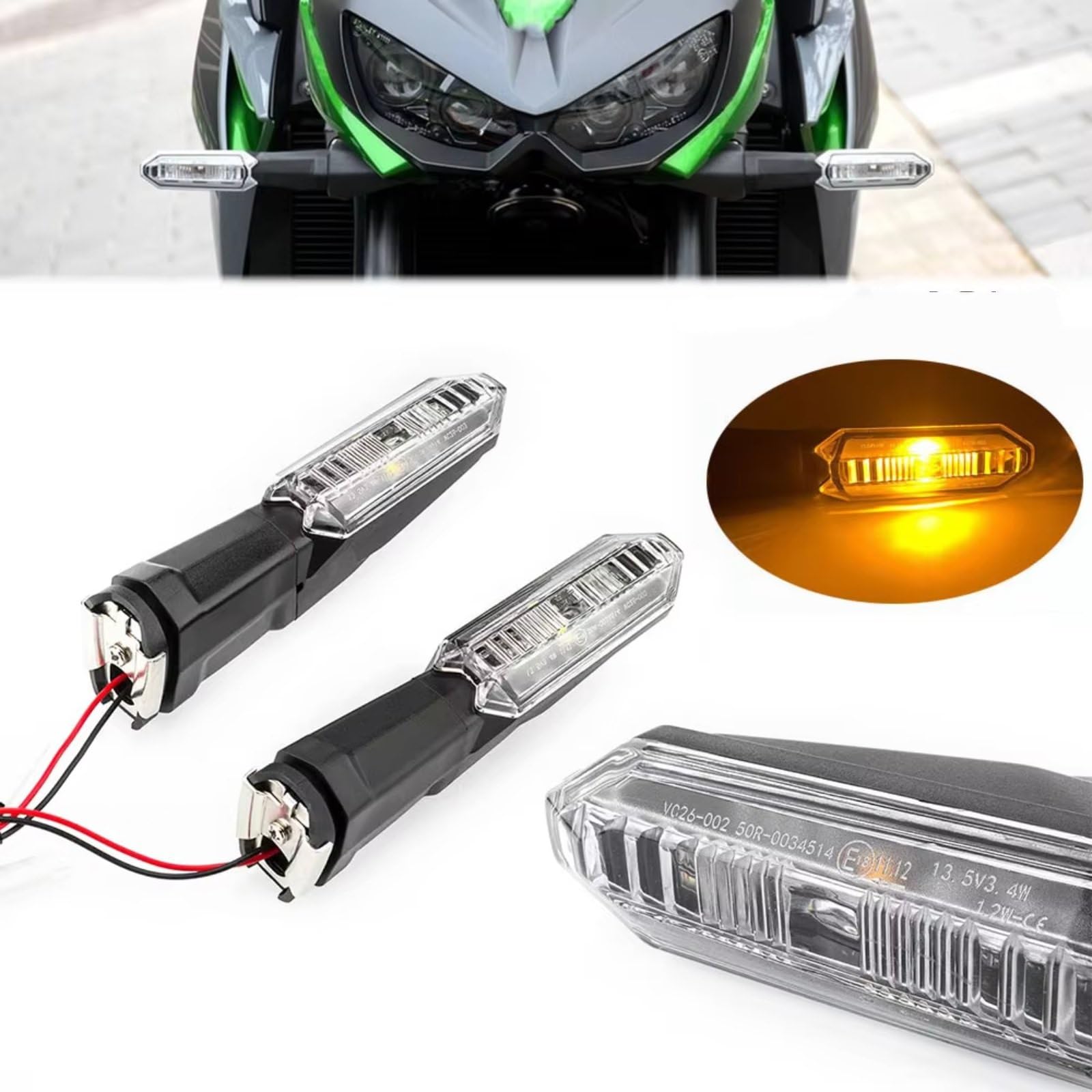 Intermitentes Moto para Z250 2013-2018 para Z300 2015-2020 para Z400 2017-2023 para Z750 2012-2013 para Z800 2013-2016 Accesorio De Luz Intermitente para Motocicleta(Clear,2pcs)