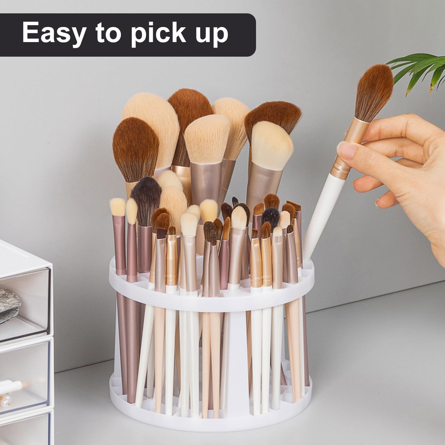 Brush Organiser, Brush Holder, Cosmetic Makeup Brush Holder, 49 Compartments, Makeup Brush Container - Image 3
