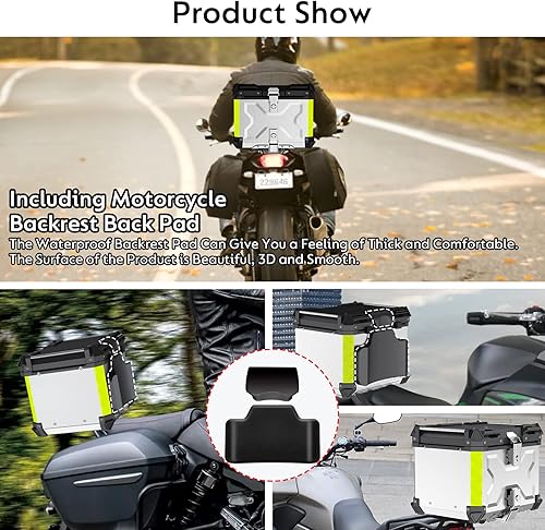 Miniatura 7 de Maleta superior de motocicleta de 55 L, resistente Caja universal de aluminio para cola de motocicleta, almacenamiento de viaje con placa base de