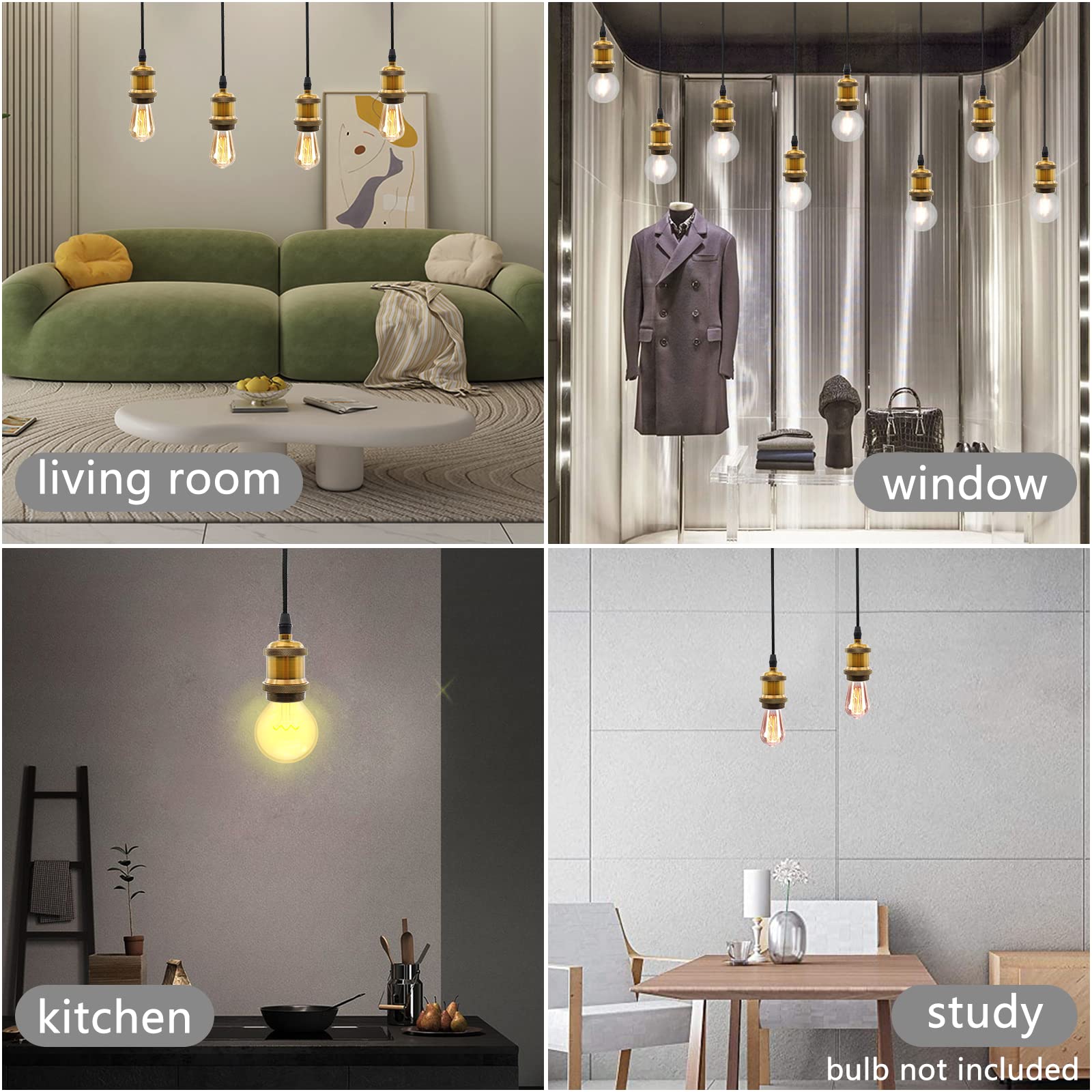 2 Pcs Lampade a Sospensione E27 in Metallo Portalampada con 100CM Cavo Portalampada Compatibile con Paralume Applica a Lampadario a Sospensione da Plafoniera per Cameretta Cucina Salotto (C)