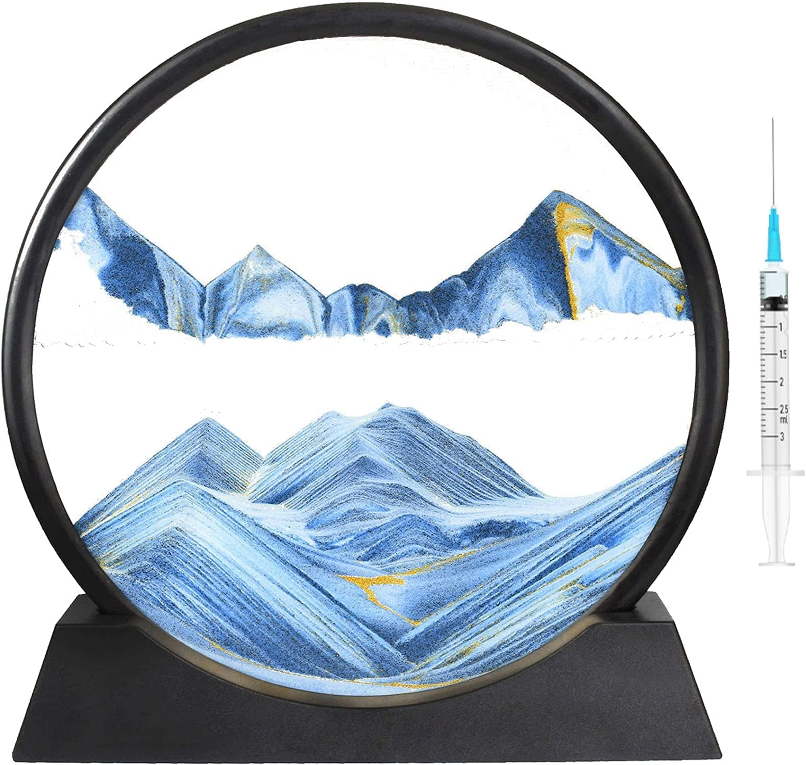 CPENSUS Moving Sand Art Picture Glass Liquid Painting 3D Natural Landscape showpieces for Home Decor Antique Gifts for Kids Office Desktop Decoration Desk Table Decorative Items (7, Blue)