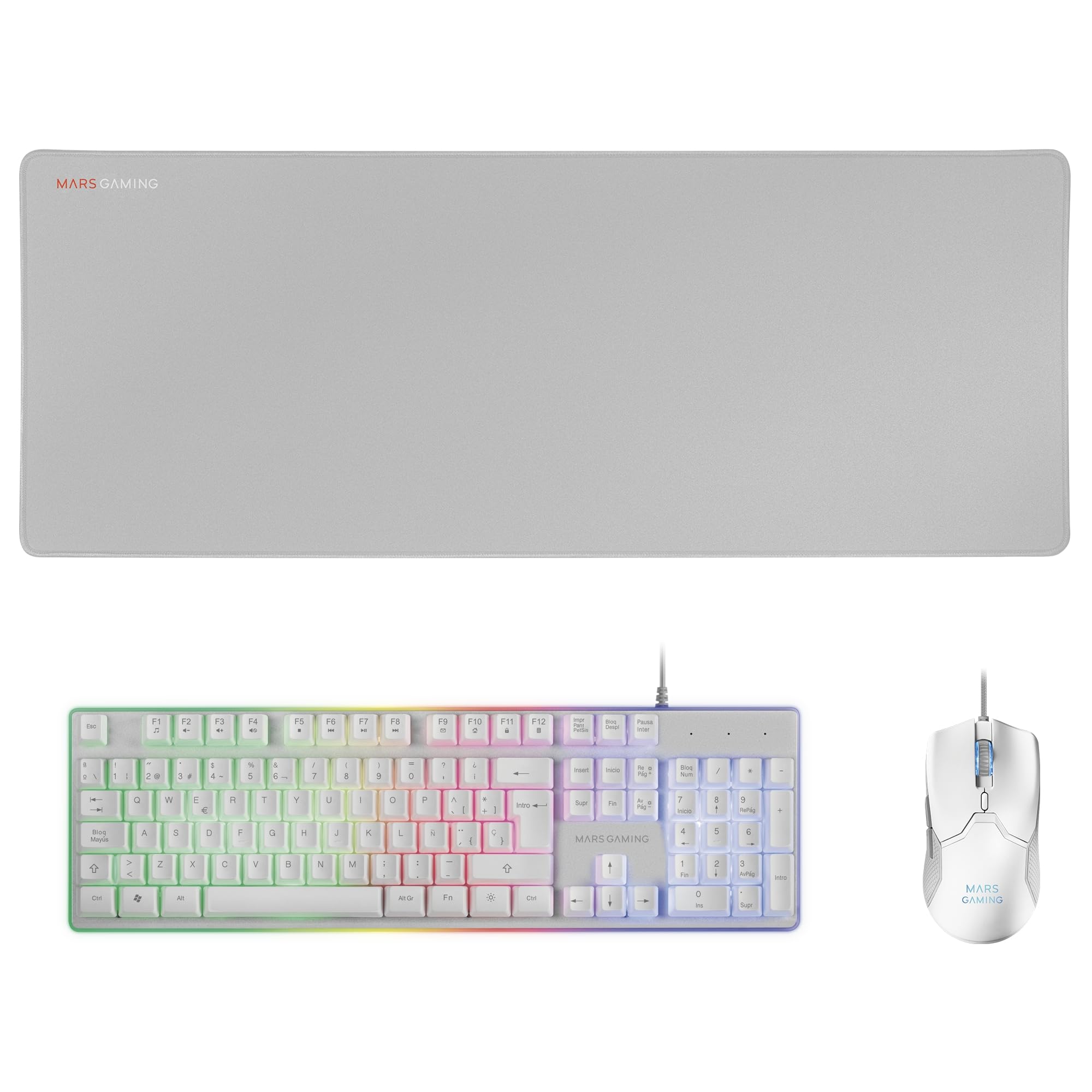 Mars Gaming MCPX, Idioma Español, Combo Gaming 3en1 con Teclado H-Mech Iluminado, Ratón Ultraligero 10000 dpi con Software y Alfombrilla XXL, Compatible con PC, PS4, PS5, Xbox, Blanco - 2