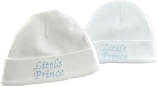 Glamour Girlz Baby,Clothing,Baby Boys 0-24m,Accessories,Hats & Caps Glamour Girlz Baby Boys 2 Pack Cotton Beanie Turn Up Hat Newborn White Blue Little Prince