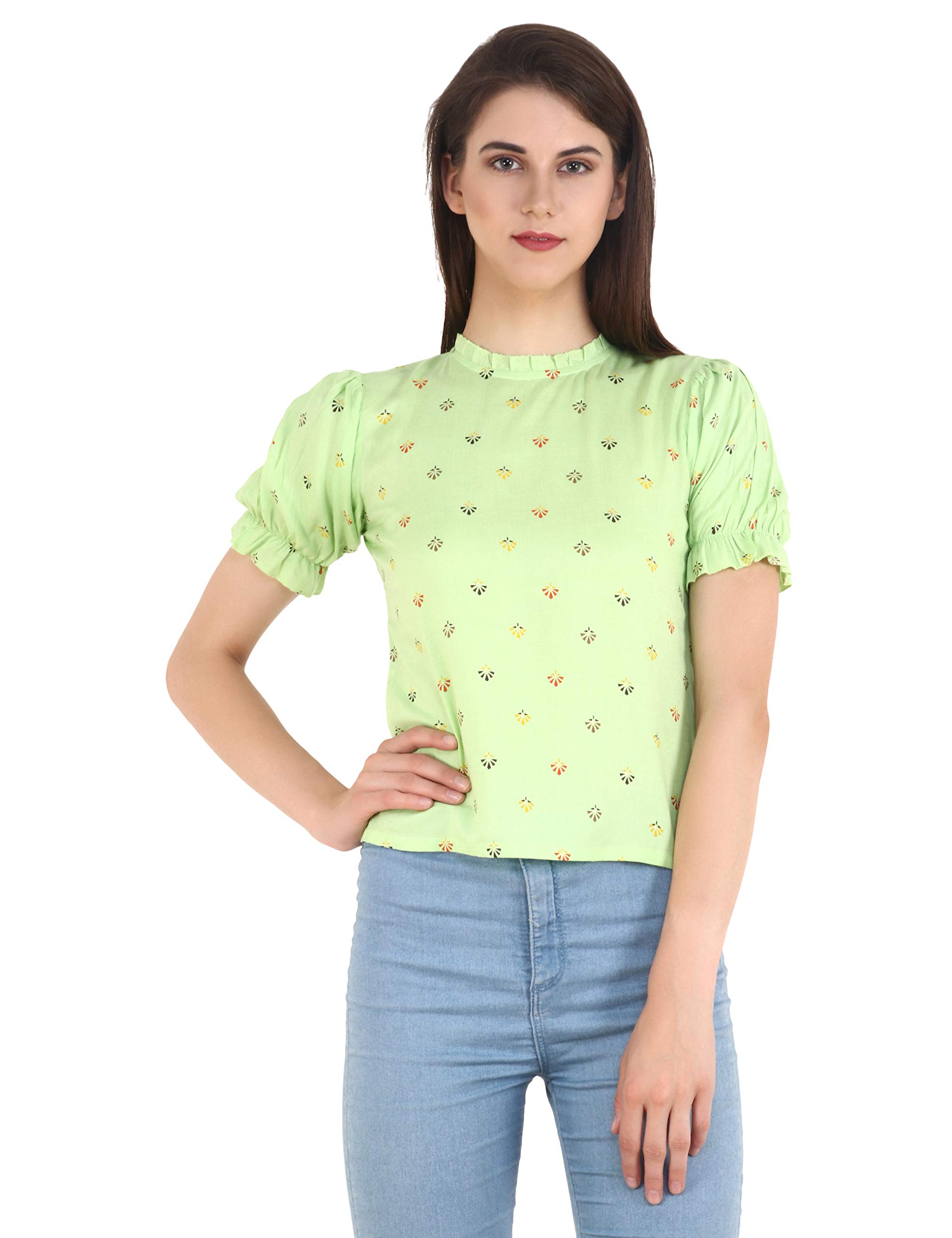 unfakenow Women's Printed Green Rayon Casual Wear Top-picture-17