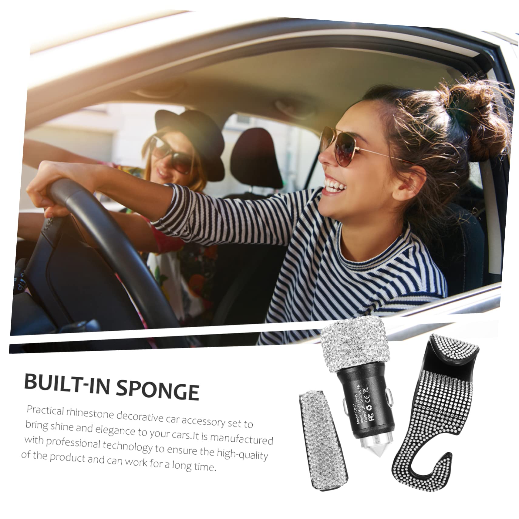 PLAFOPE Supporto Telefono Auto Strass Bianco, ABS, Rotazione | Smartphone 4-6, 2 Pollici, Base Bocchetta Sostituibile, Finitura Elegante Scintillante