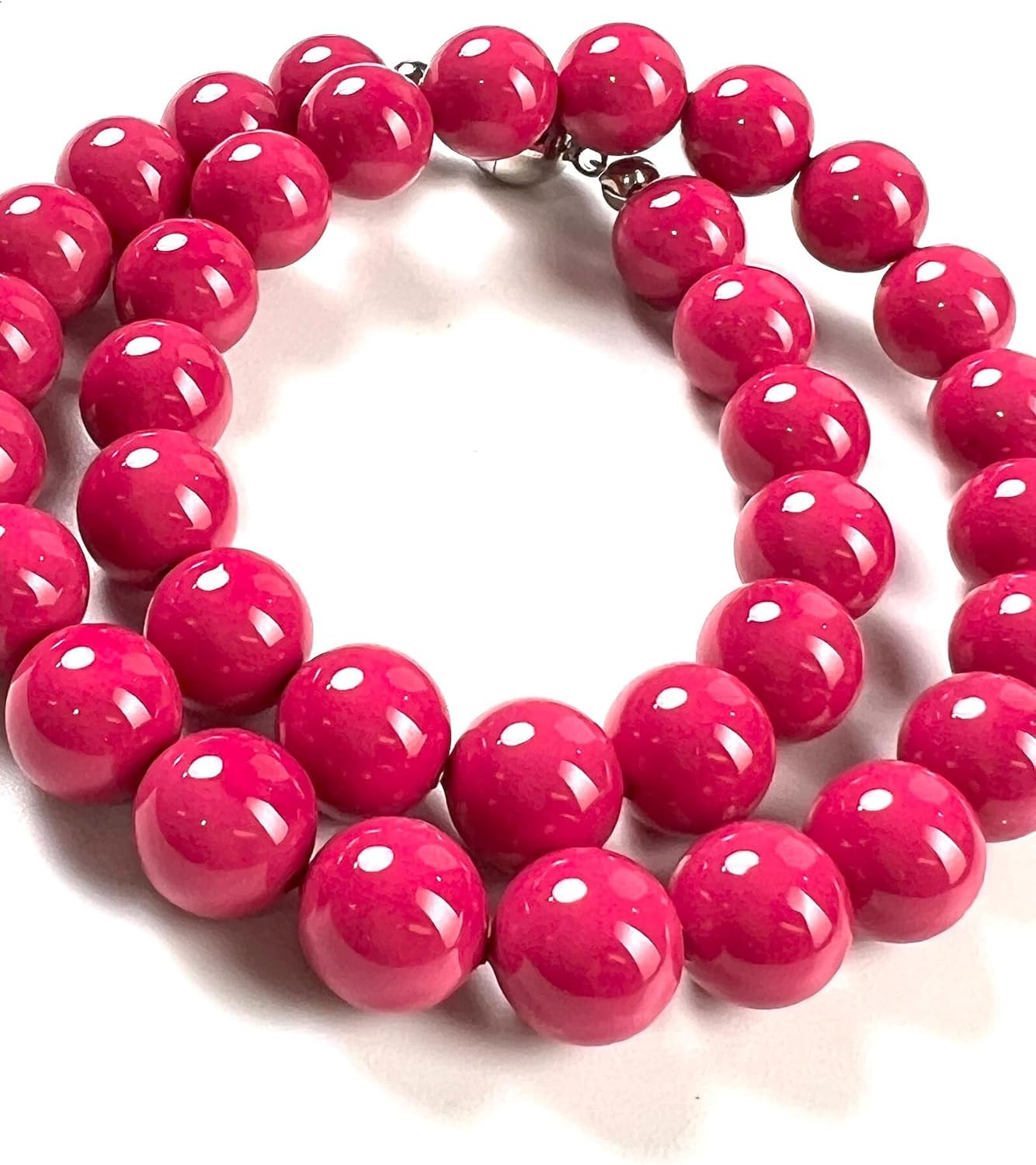Hot Pink South SeaShell Pearl 10mm High Luster Statement Necklace ball Clasp, Valentine Bridal, party wear