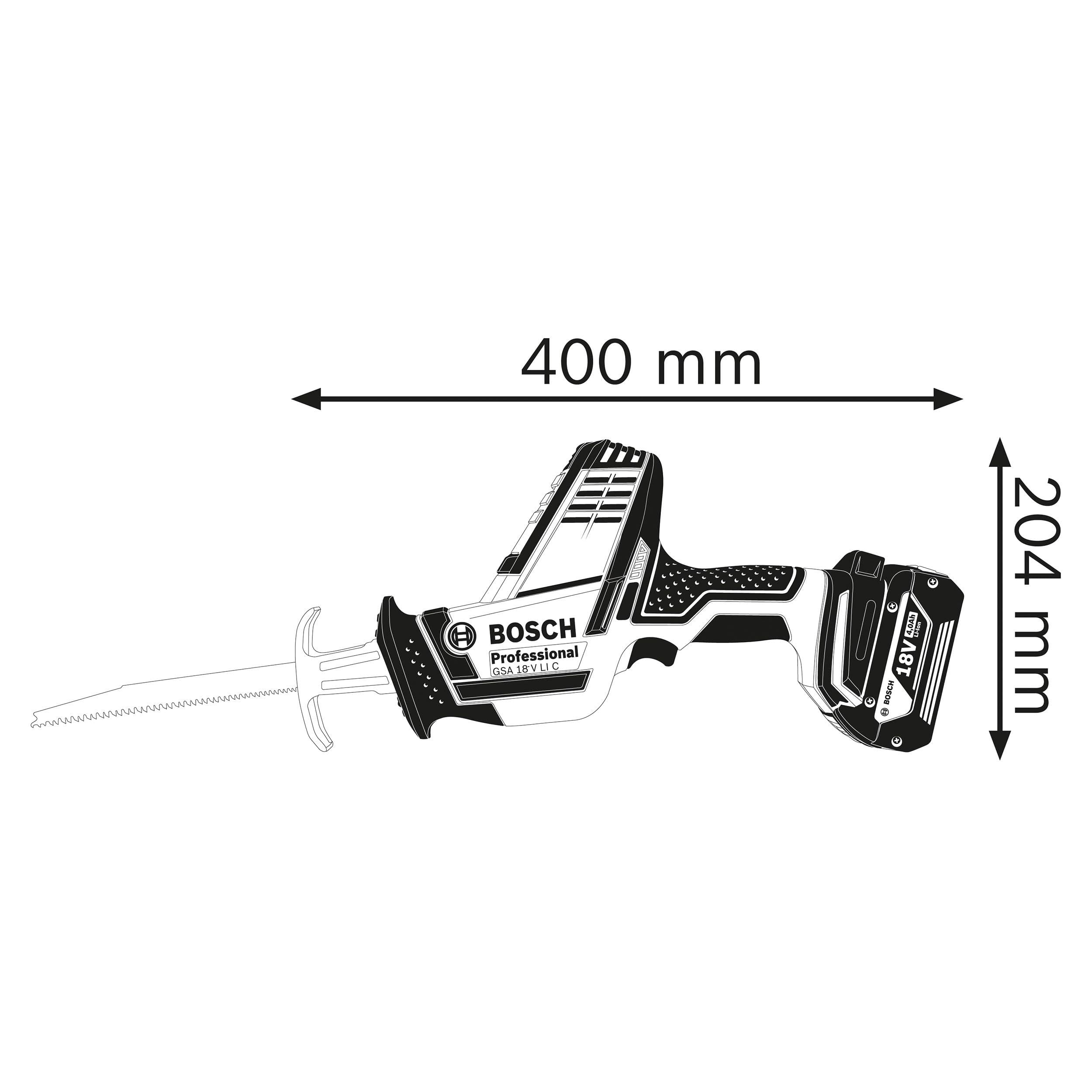 Bosch Professional system 18V: akumulatorowa piła szablasta GSA 18V-LI C (wersja Compact, 4 brzeszczoty)