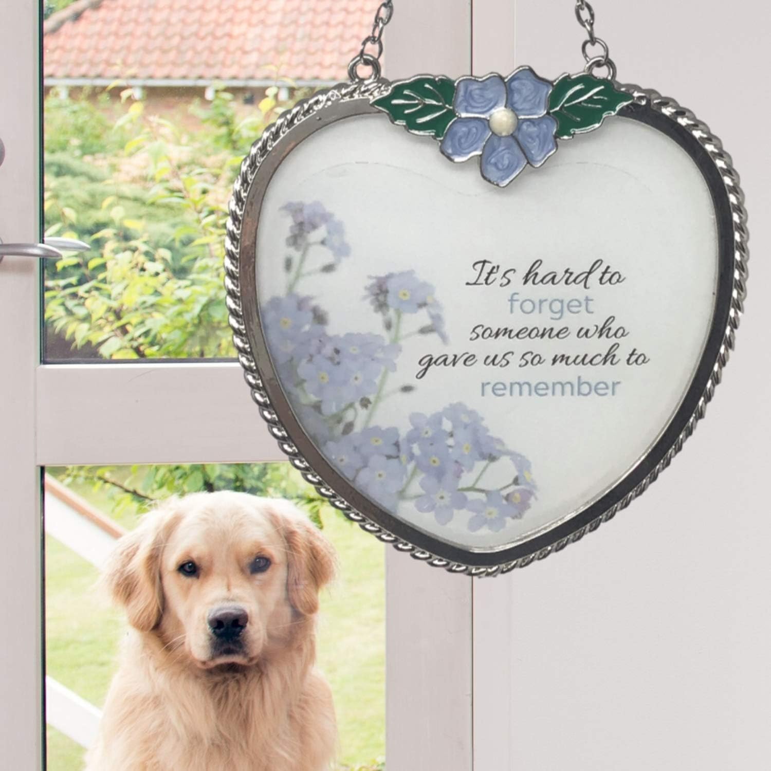 Memorial Suncatcher – Glas-Herz Mit Vergissmeinnicht, 10 Cm, Inschrift 'It's Hard To Forget...'