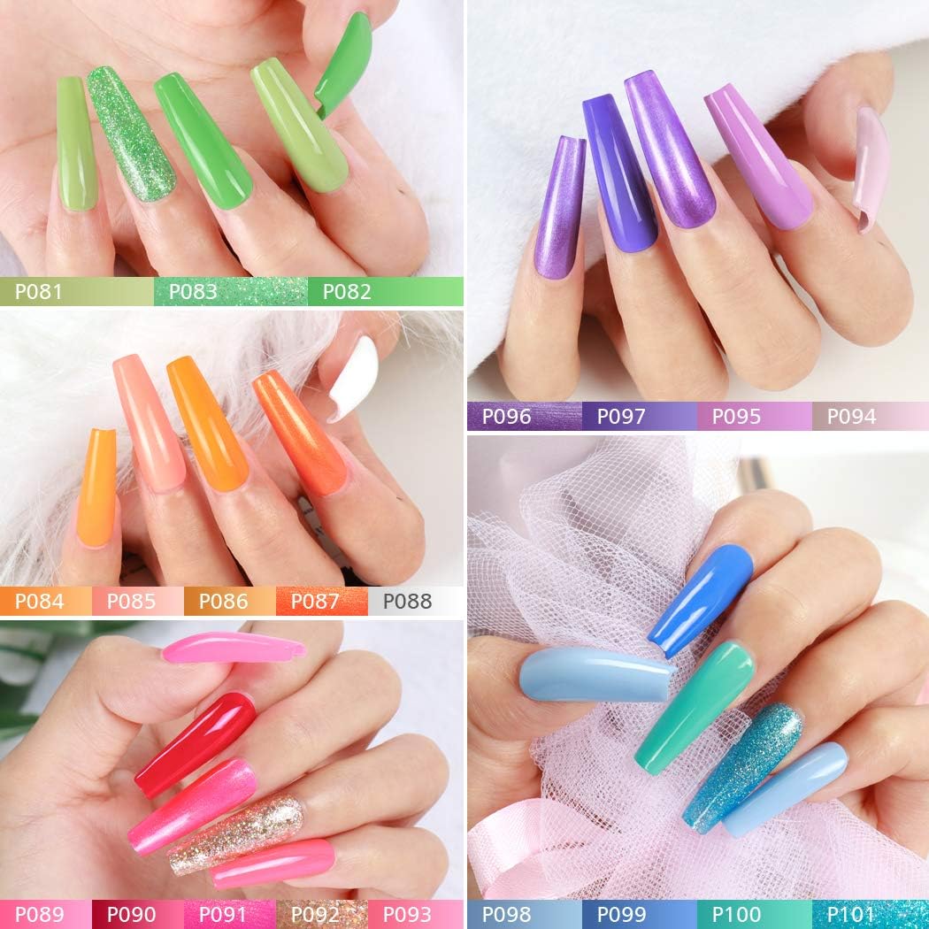 Pine 21 Colors Gel Nail Polish Set with Base No Wipe Glossy Top Matte Top Coat 24 Pcs Soak Off UV LED Gel Green Red Purple Blue Shimmer Glitter Nail Art Manicure