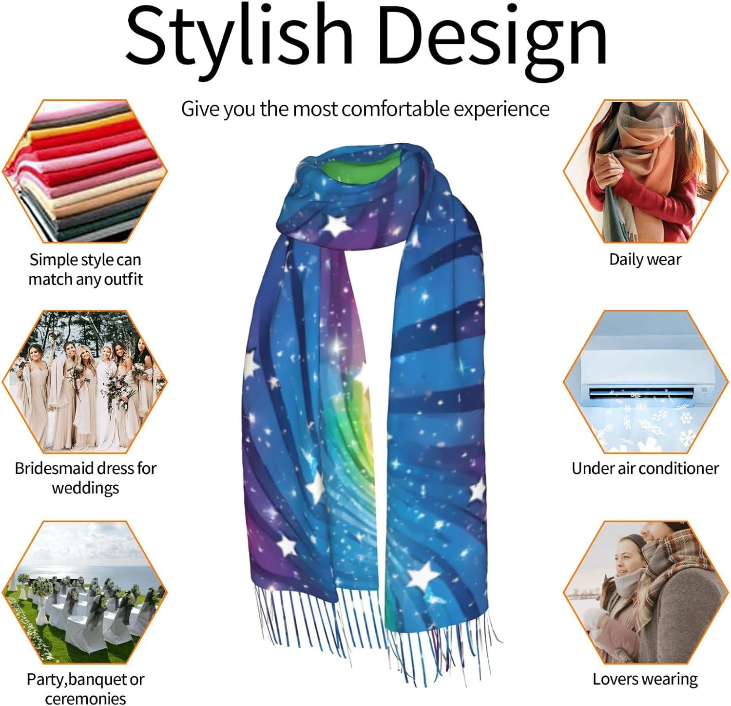 (Rainbow background) Women's Soft Warm Scarf Large Plush Shawl Wrap with Fringe Fashion Winter Scarves for Cold Weather