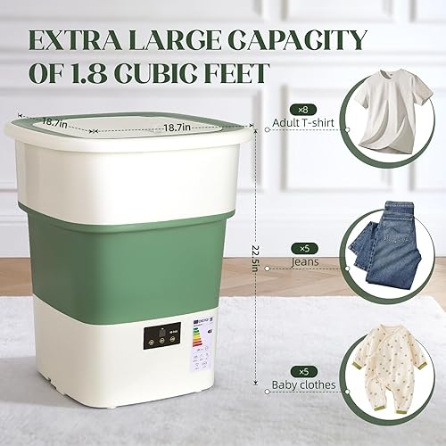 Miniatura 2 de Portable Washing Machine, 1.8 Cu.Ft Large Capacity Foldable Washer with Spin Basket & 150W Motor, Timer Control for Apartment, RV, Travel  No