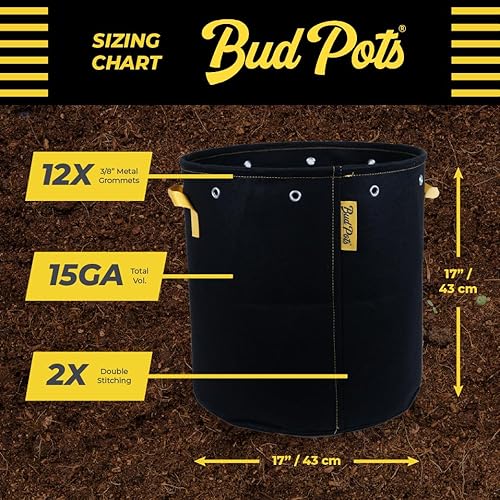 Miniatura 9 de BudPots 3Ga - Paquete de 4 macetas de tela de entrenamiento reforzadas LST de bajo estrés, 8 ojales de entrenamiento, parte superior no plegable con