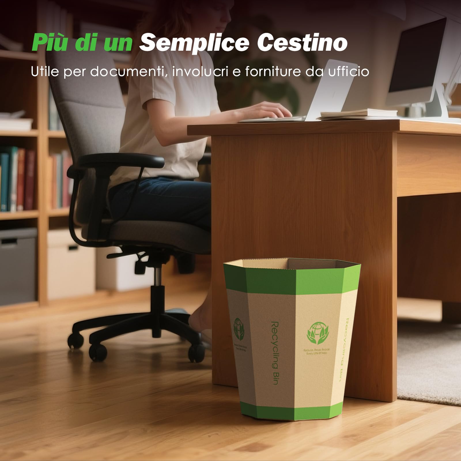 Set da 6 Cestini Spazzatura in Cartone–Cestini Pieghevoli, Riciclabili, Senza Plastica e Riutilizzabili–Piccoli Pattumiera Perfetti per Uffici, Camere da Letto, Casa, Eventi e Attività all’Aperto(12L)