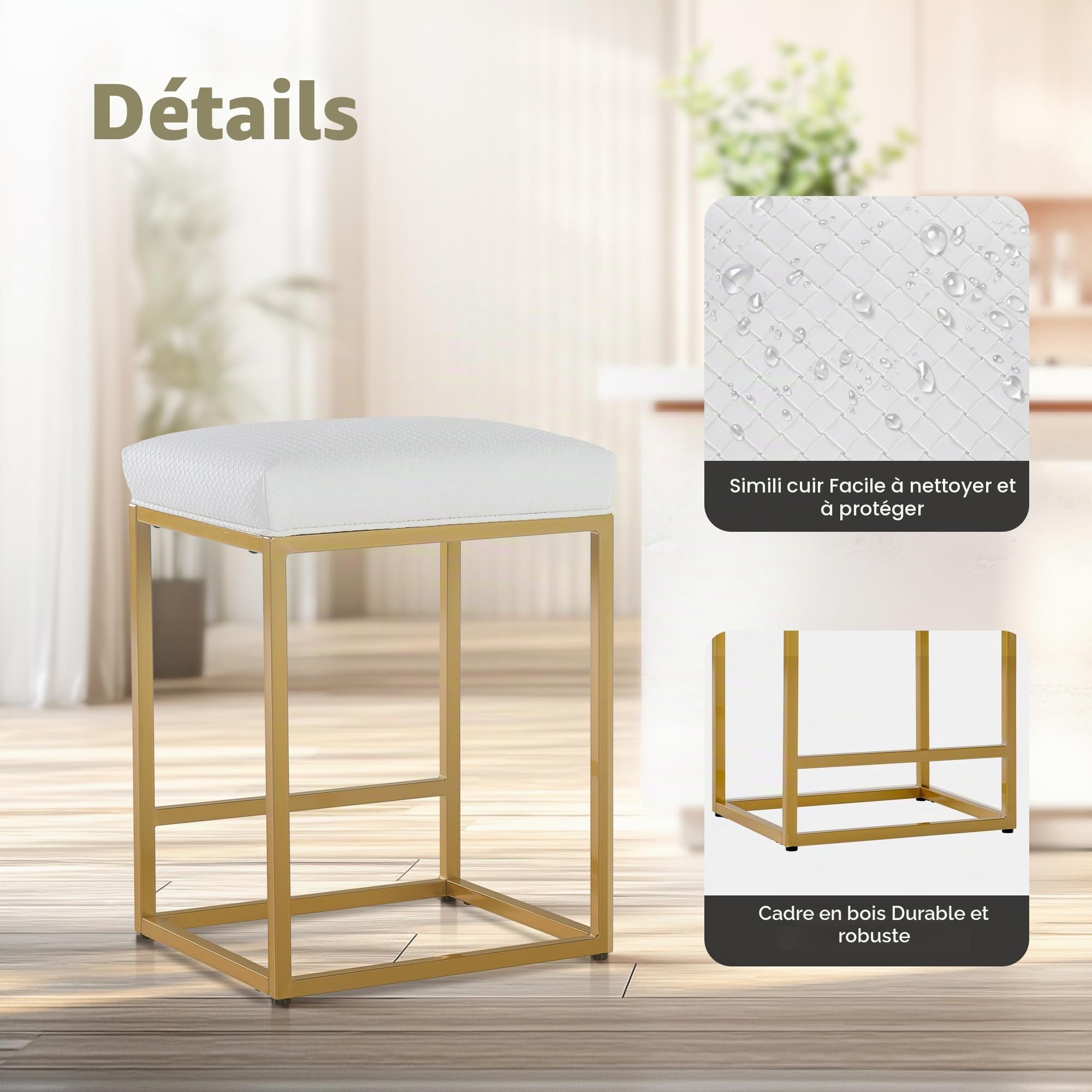 ALPHA HOME Tabouret de bar, hauteur de comptoir avec repose-pieds, chaise de bar pour petit déjeuner en cuir PU sans dossier, chaise de cuisine, de salle à manger, de café pour intérieur et extérieur