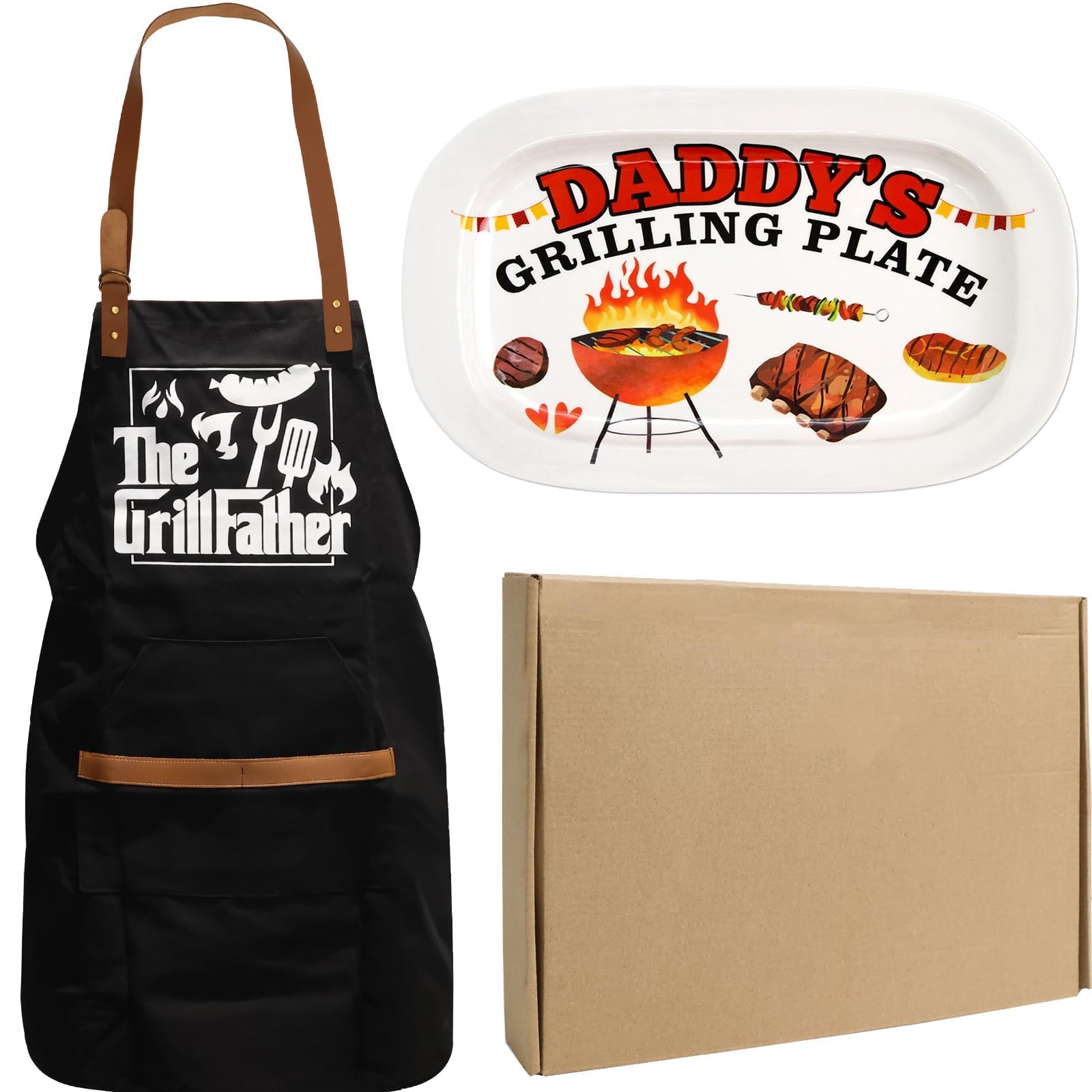 WorldBazaar Daddys Grilling Platter Dad Grill Apron BBQ Grilling Tray Apron Set Father Gifts From Son Daughter Birthday Holiday