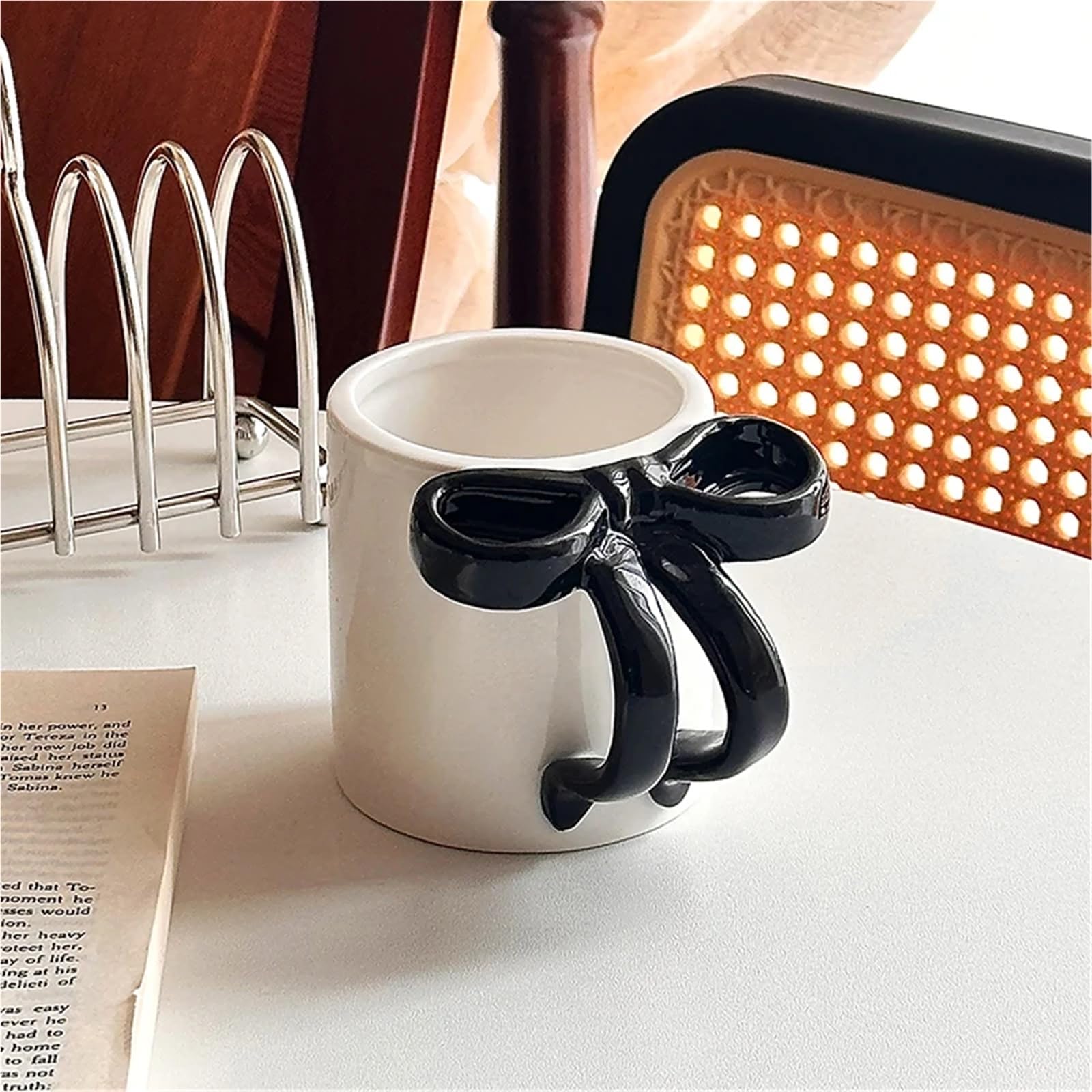 2PCS Bogen Griff Becher Keramik Frühstück Haferflocken Milch Tasse Haushalts Kaffee Tasse Paar Tasse 260ml für Kaffee