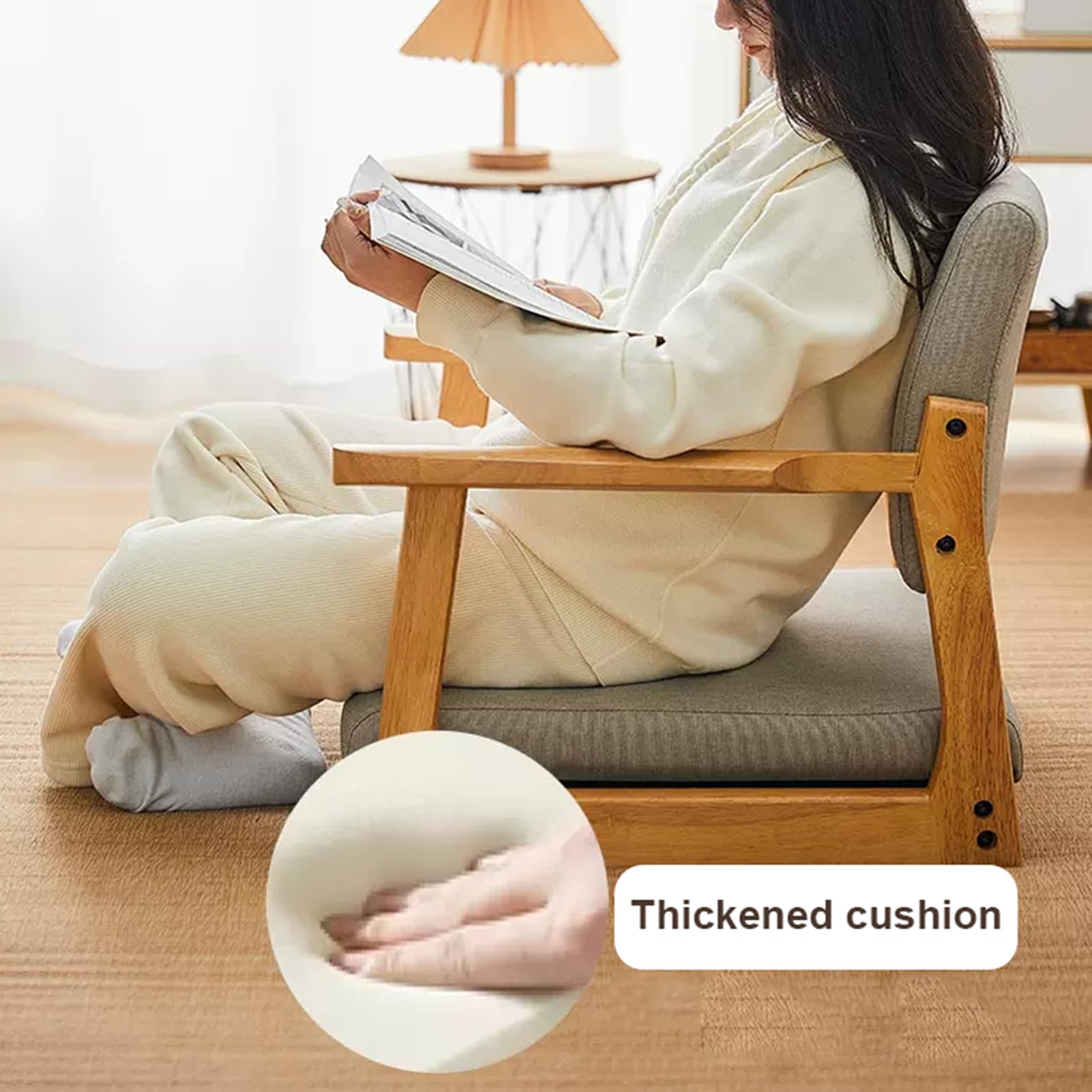 Onxyrbyte Houten Vloerstoel met Rugleuningen, Tatami-stoel voor