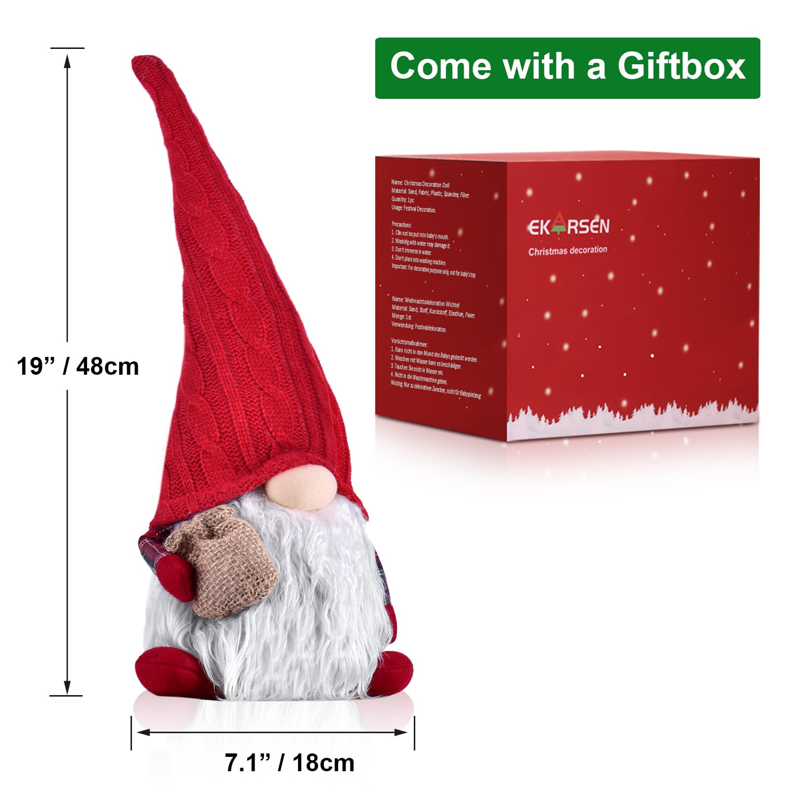 EKARSEN Gnomo di Peluche per Decorazioni Natalizie, Originale Tomte Nano Scandinavo Fatto a Mano, Regalo per Natale e Capodanno