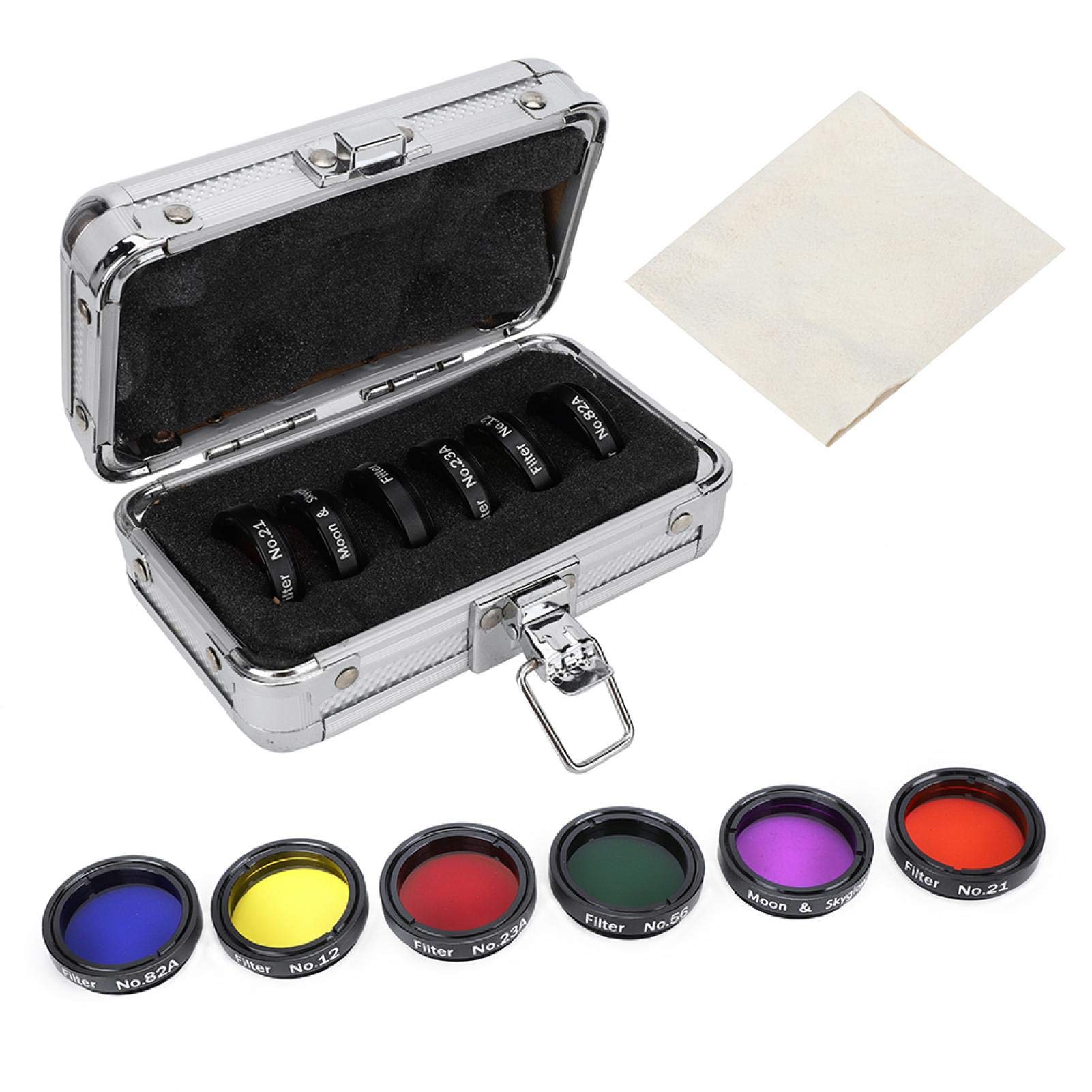 Ensemble de Filtres de Télescope, 6 Pièces Kit de Filtres de Télescope Colorés de 1,25 Pouce 6 Filtres Filetés de Couleur avec Boîte de Rangement Antichoc, pour Oculaires de Télescopes