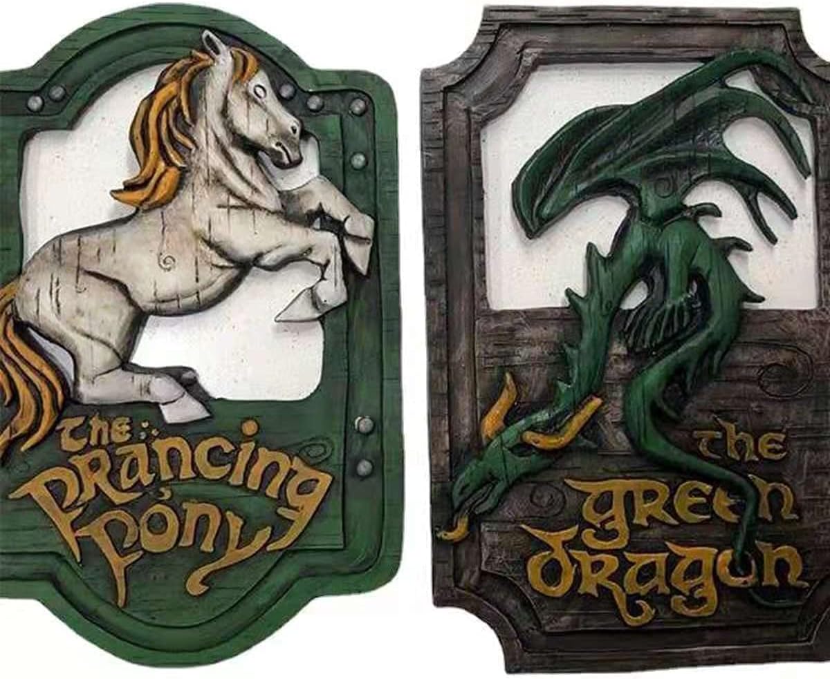 Lord of The Rings The Prancing Pony and The Green Dragon Pub Signs Set, Handmade Bar Style Sign, Pub Home Office Decorative Sign, 11 X 7 Inch Handmade Bar Style Sign