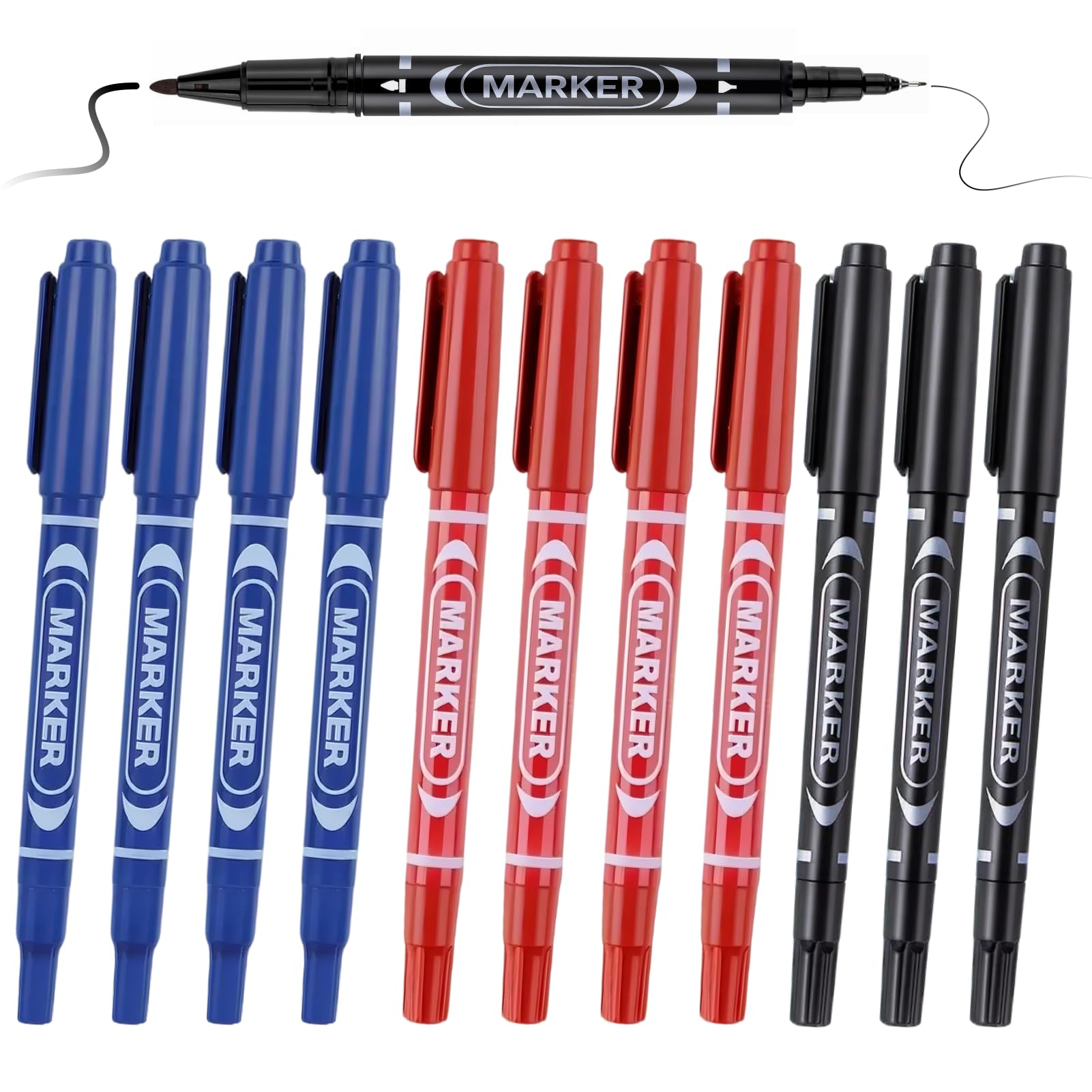Rotulador permanente de punta fina, con doble punta, fieltro permanente de punta fina, fieltro permanente (azul rojo negro)