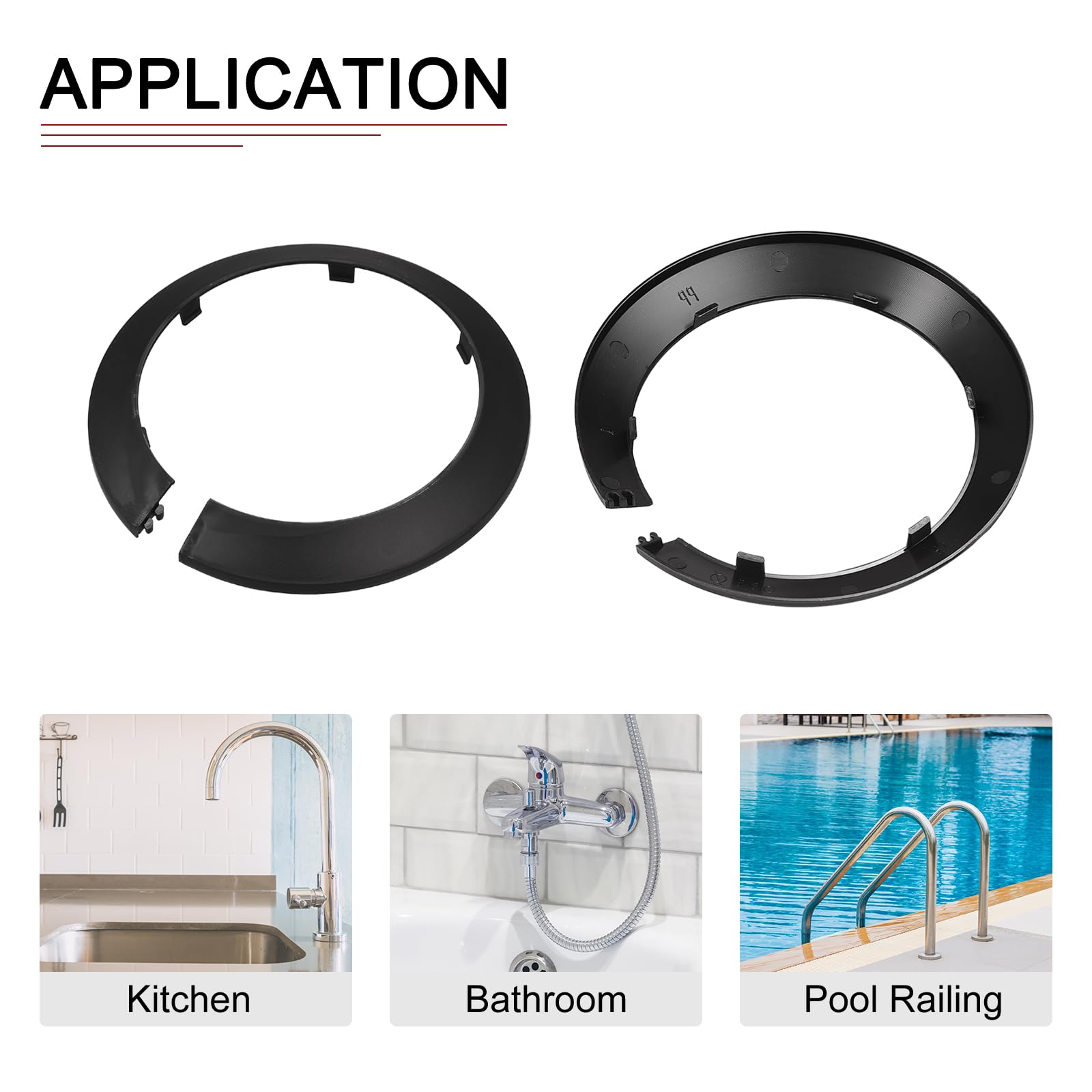 DTGN 154x15mm(DxT) Pipe Cover Decoration - 4Pack - Good for Bathroom Kitchen 114mm Dia Pipe - PP Plastic Escutcheon - Black - Image 4