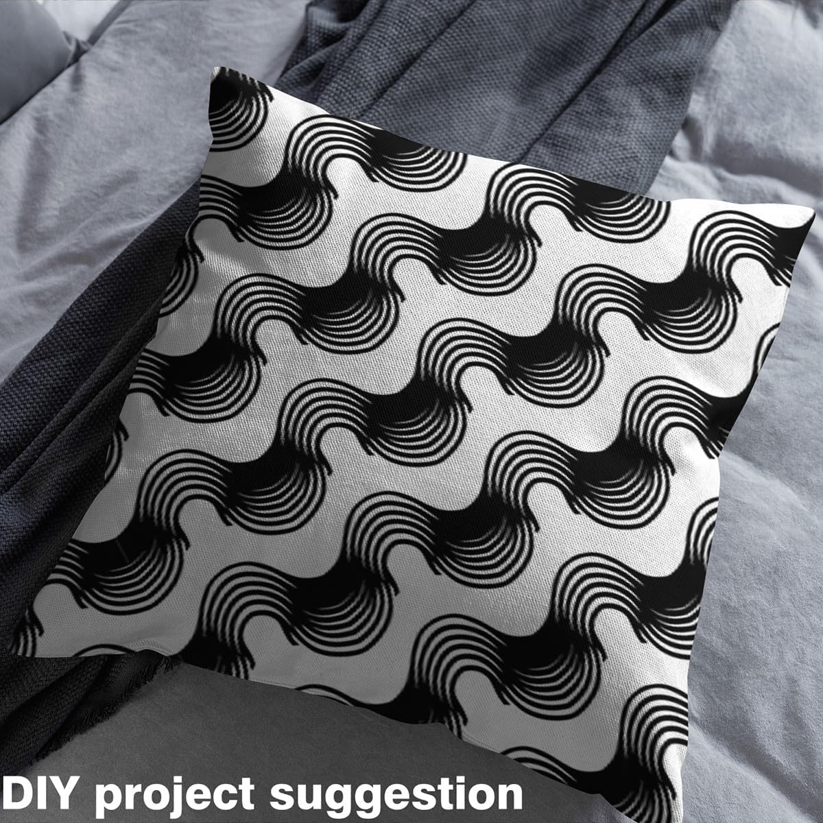 Wave Stripe Upholstery Fabric, Ombre Geometric Fabric By The Yard, Abstract Ocean Waves Decorative Fabric, Modern Art Waterproof Outdoor Fabric, DIY Upholstery and Home Accents, Black White, 5 Yards