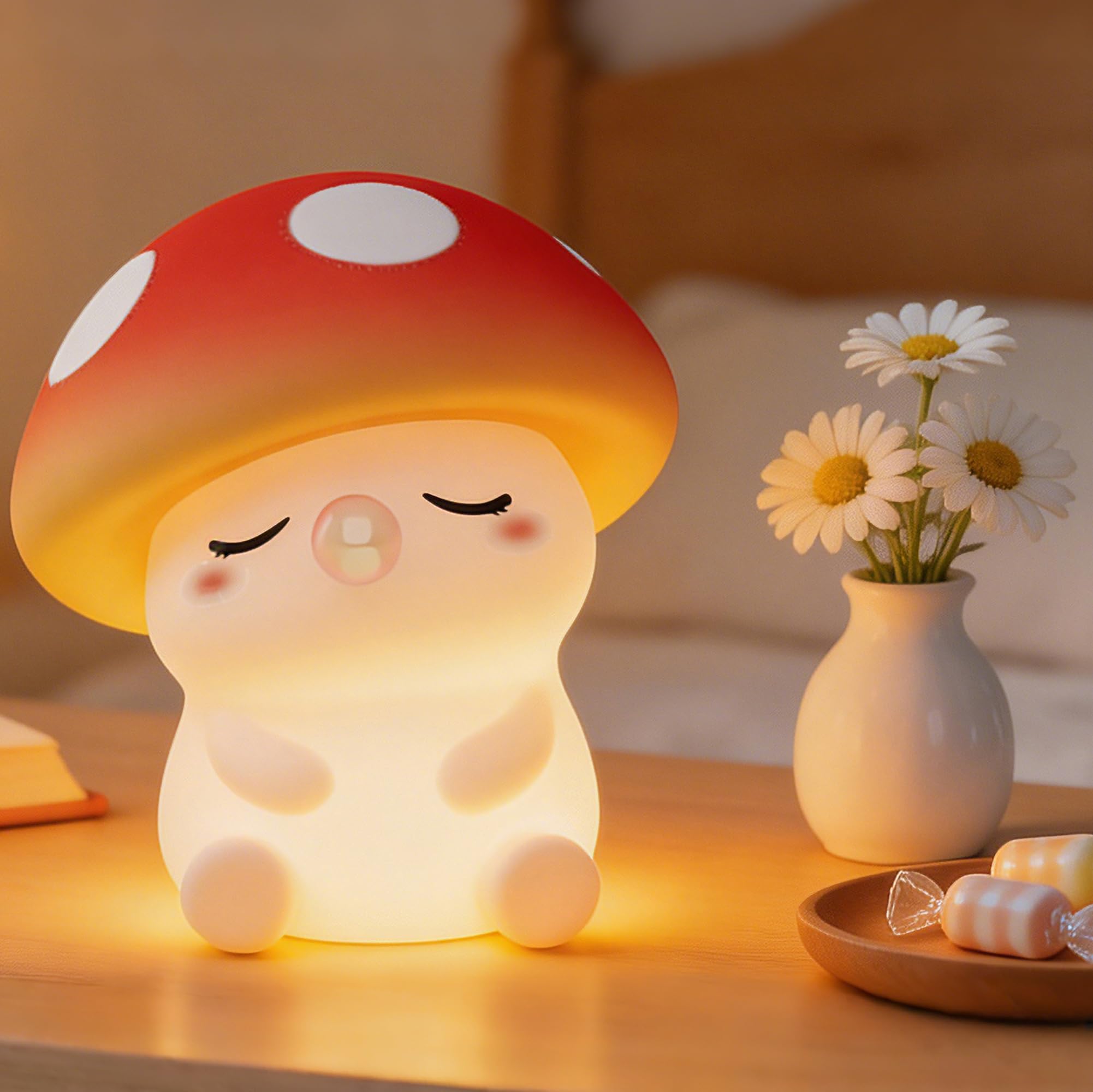 FAMIDUO Mushroom Night Light, Squishy Silicone Touch Bedside Nursery Lamp