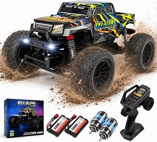 1:18 4WD RC Monster Truck 40 KMH All Terrain Off-Road RC Cars Dual Motors | 40A ESC Splash-Proof Off Road Monster Truck, 2 Batteries 60 Mins, 350FT Long Range Racing Vehicle for Kids Boys Teens Adults