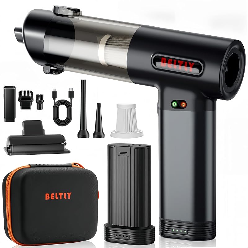 Aspirador Portátil para Carro BELTLY FT55-B com Bateria Removível, Sucção de 19 kPa, Soprador e Kit de Acessórios