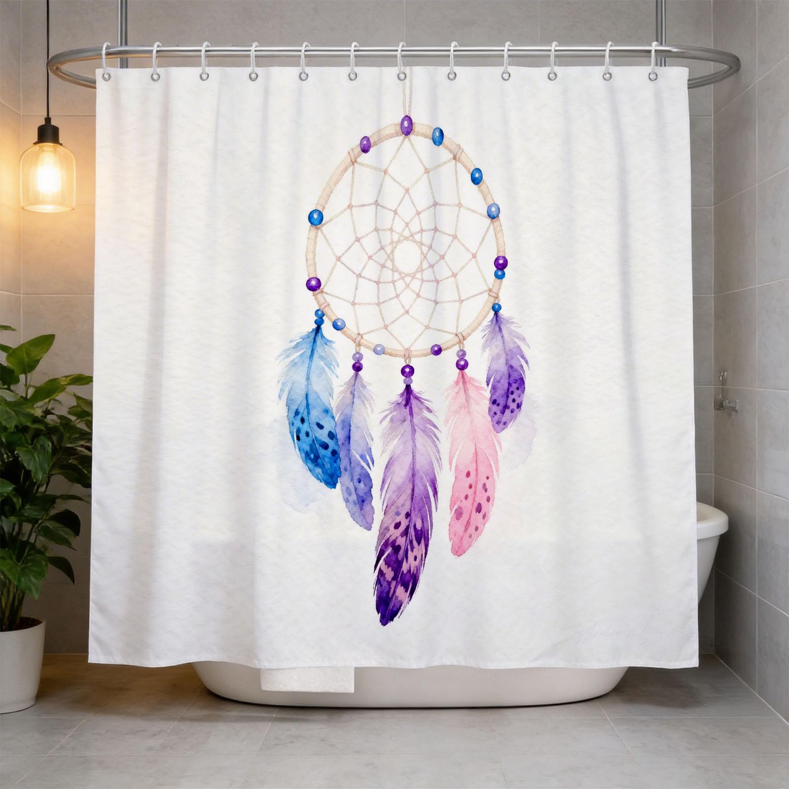 Hongduo 3D Watercolor Dreamcatcher Shower Curtain for Stalls Bathtubs Romantic Theme Bathroom Decor Shower Curtain Set Polyester Fabric Waterproof 120x180cm/48X71 Inch with Hooks