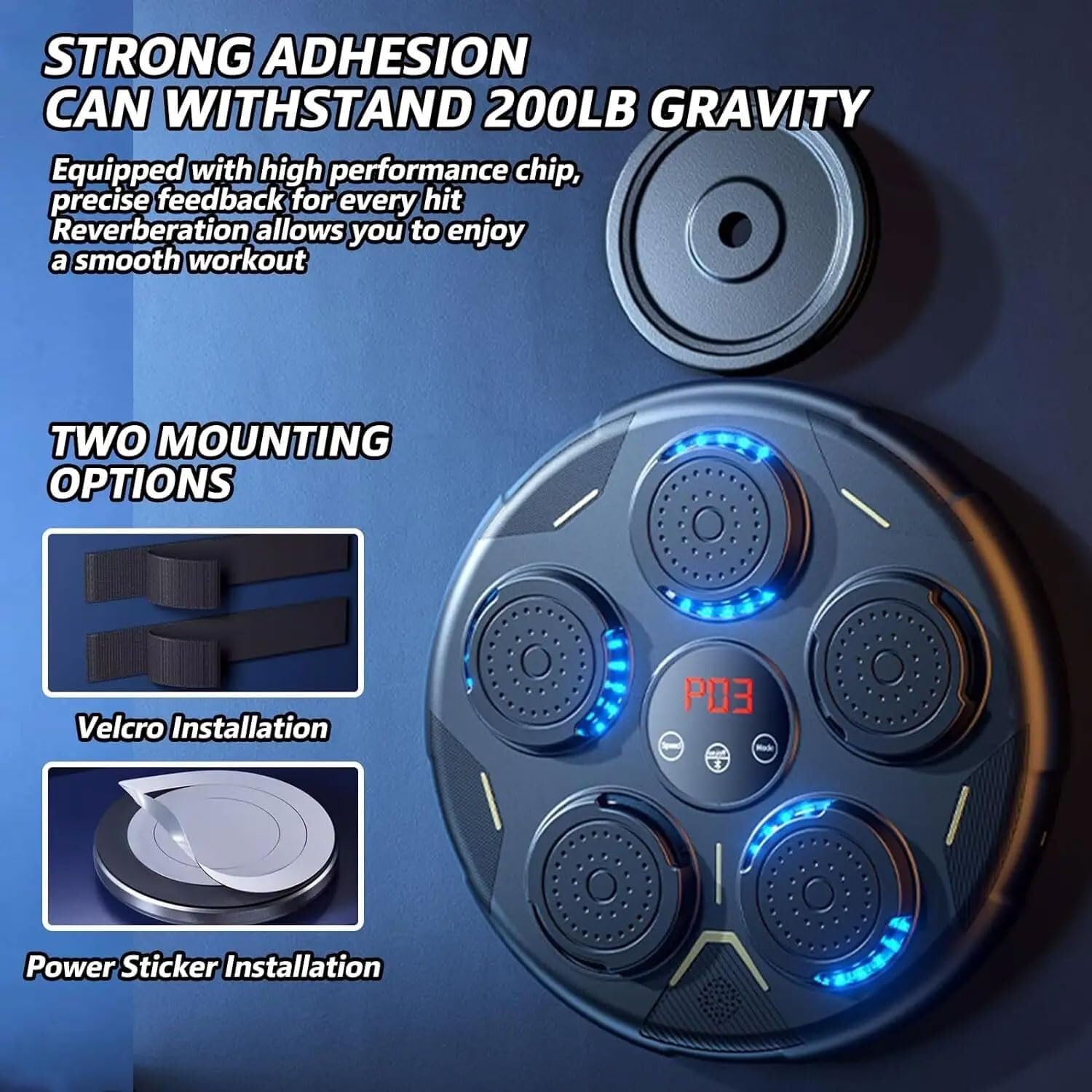 Máquina de boxeo de música electrónica, objetivo de entrenamiento musical Bluetooth inteligente, ajuste de 9 niveles Entrenador de reacción de conteo inteligente, objetivo de pared con luz rítmica for