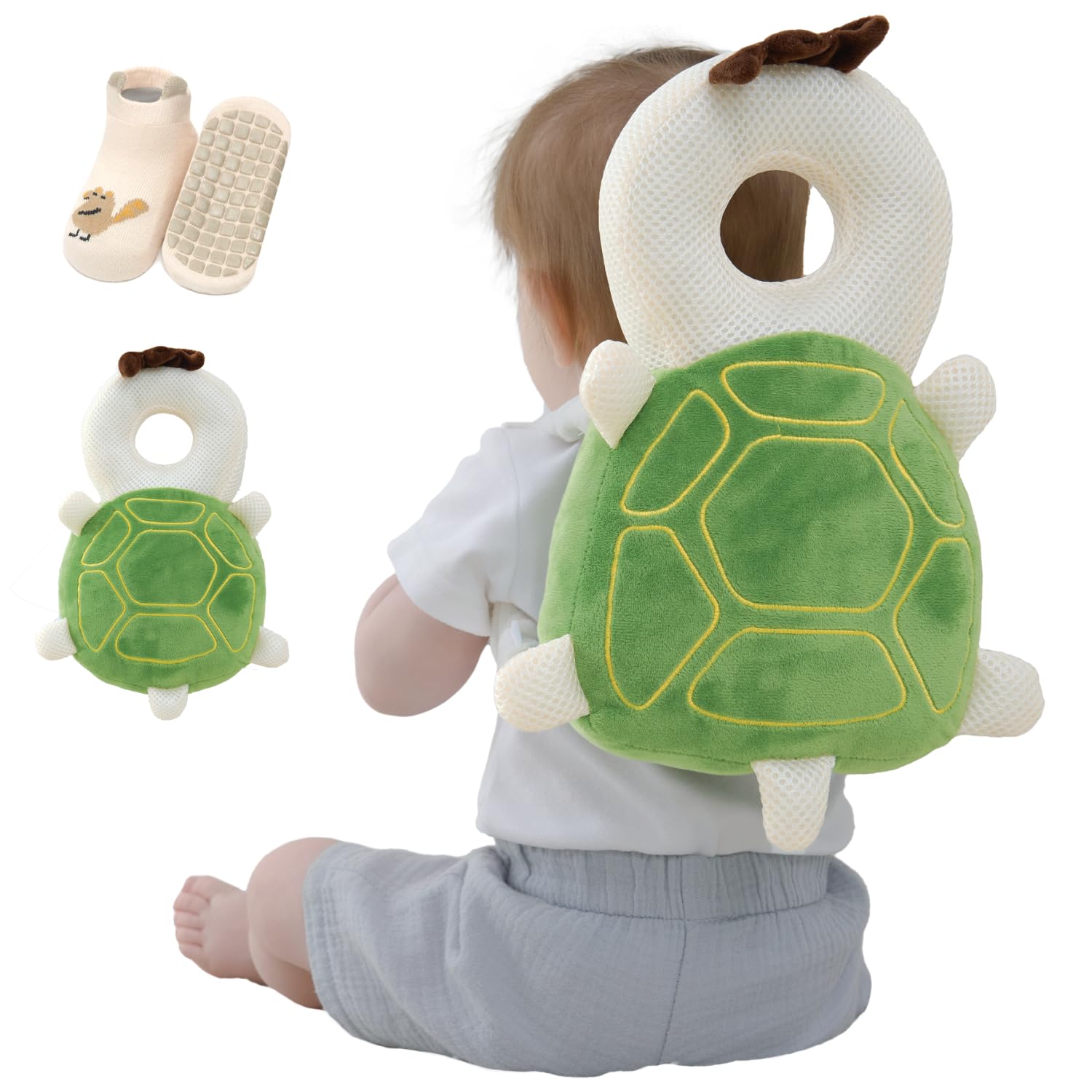 Baby Head Protector Backpack with Safety, Toddler Adjustable Head Protection for Baby Walking and Falling Crawling, 0.5-3 Years 6-36 Months, Turtle