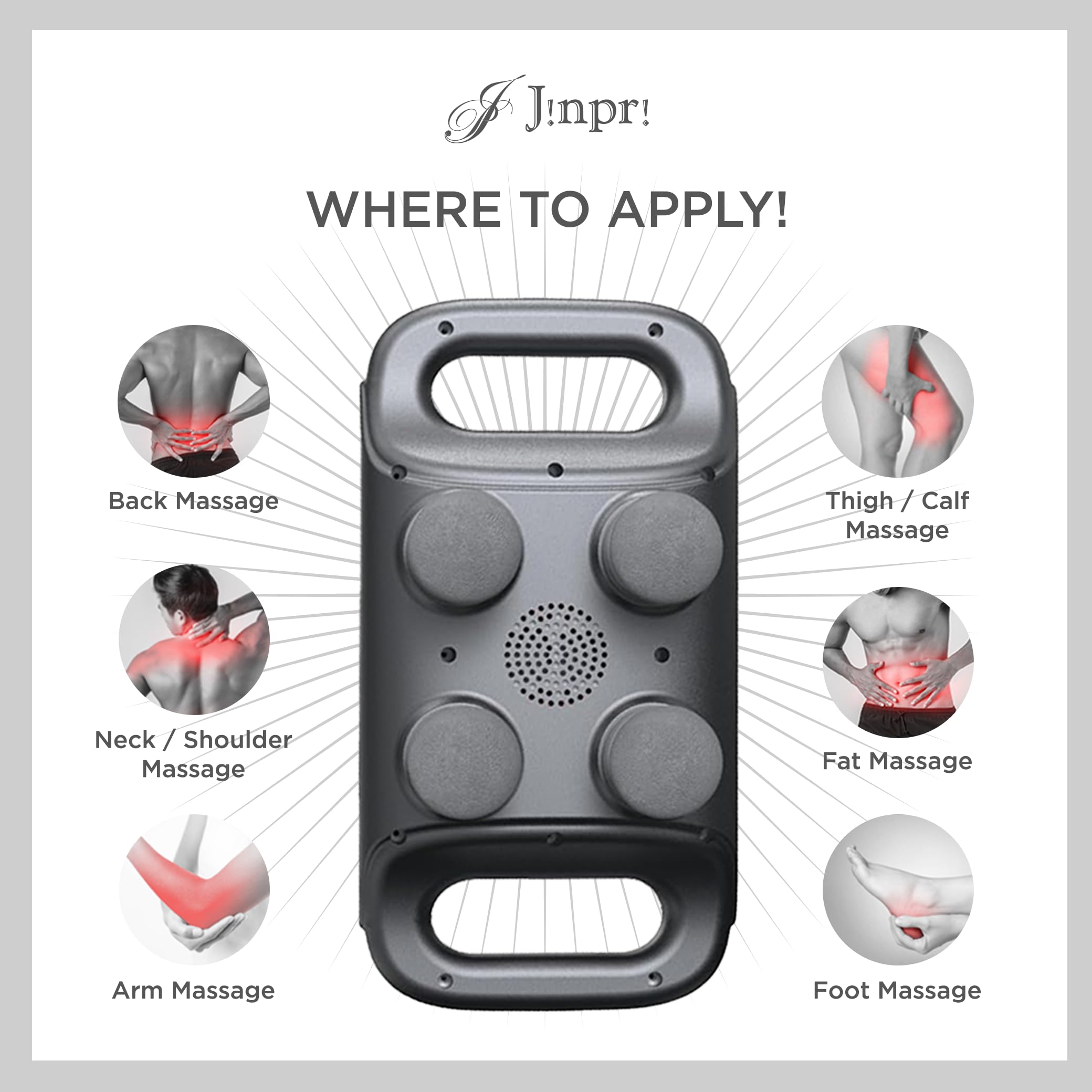 JINPRI Deep Tissue Massage Gun with 4 Interchangeable Heads - Muscle Massager for Back, Neck, and Body Pain Relief Rechargeable, Quiet, and Lightweight Therapy Device (4-Head) 4